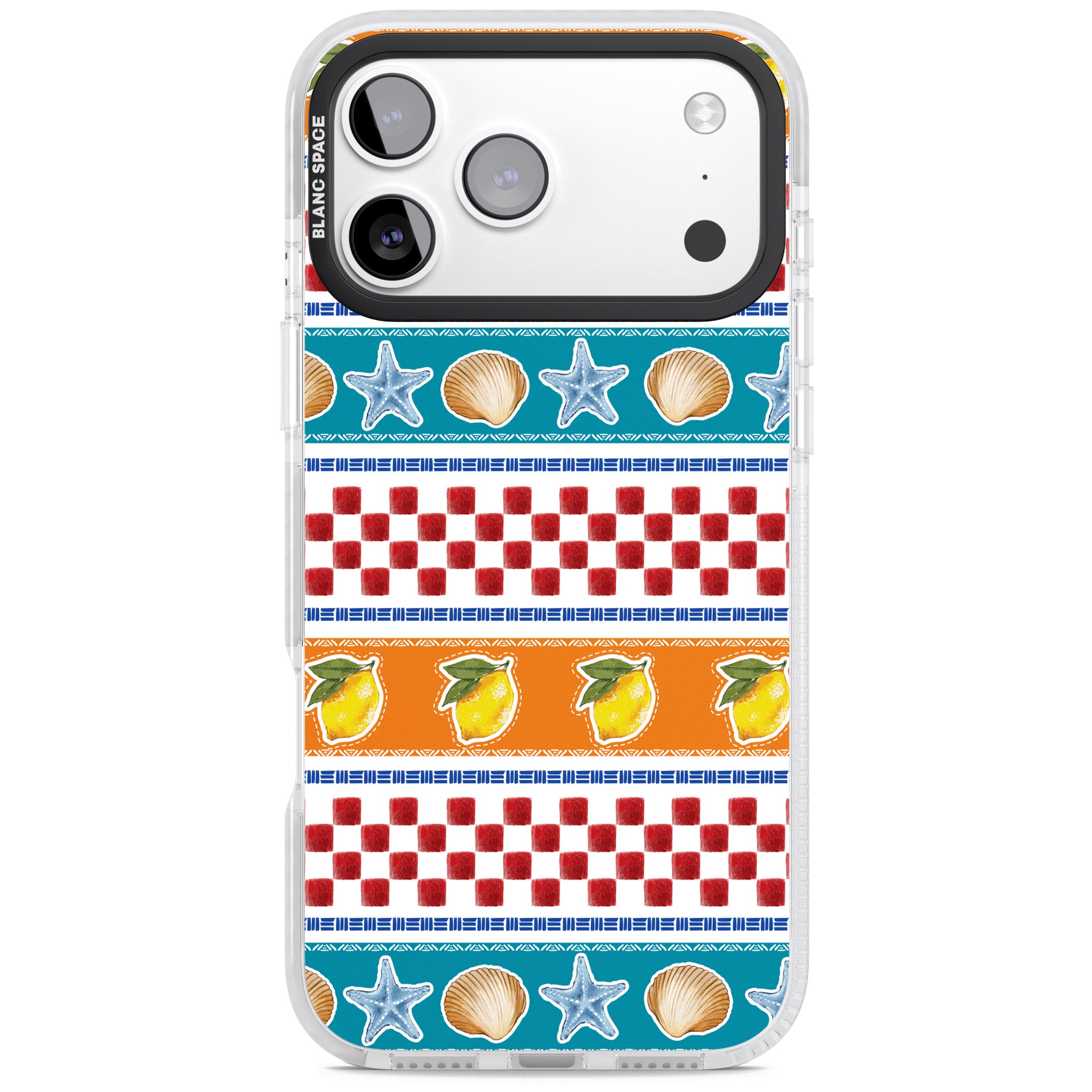 Coastal Italian Check Pattern iPhone 17 Pro Impact Pro Clear Phone Case