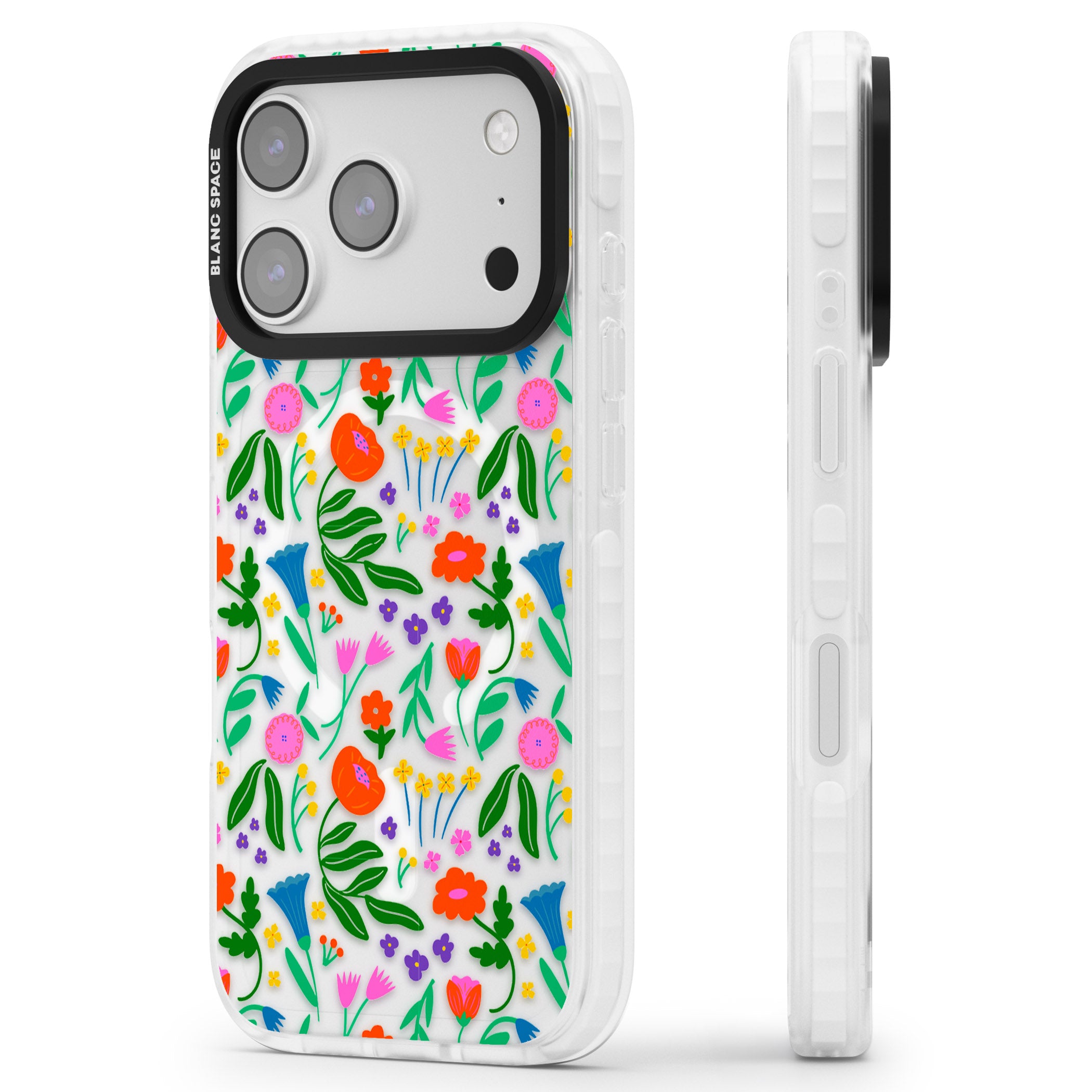 Summer Floral Fiesta iPhone 17 Pro Impact Pro Clear Phone Case Side Profile