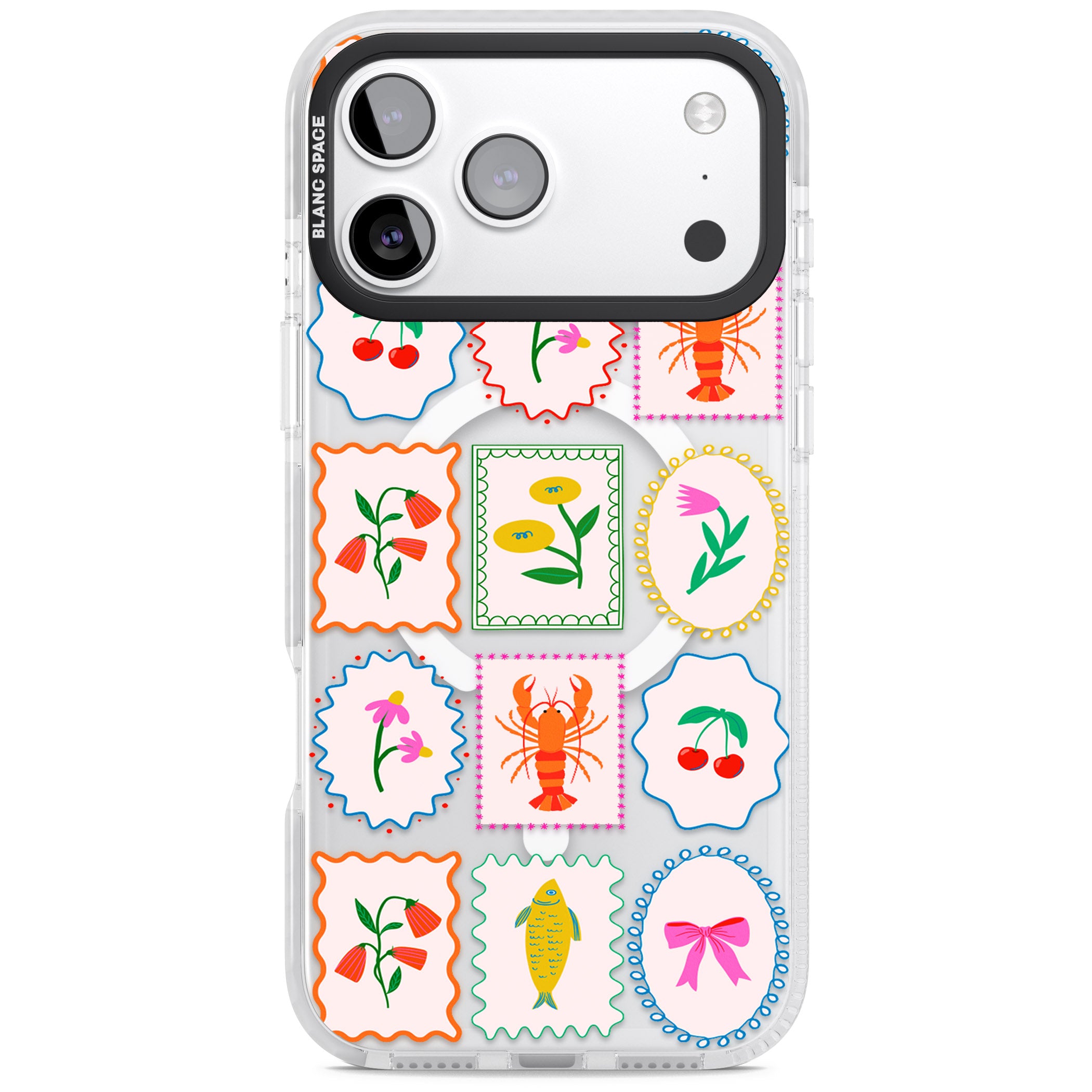 Floral Seafood Stamps iPhone 17 Pro Impact Pro Clear Phone Case