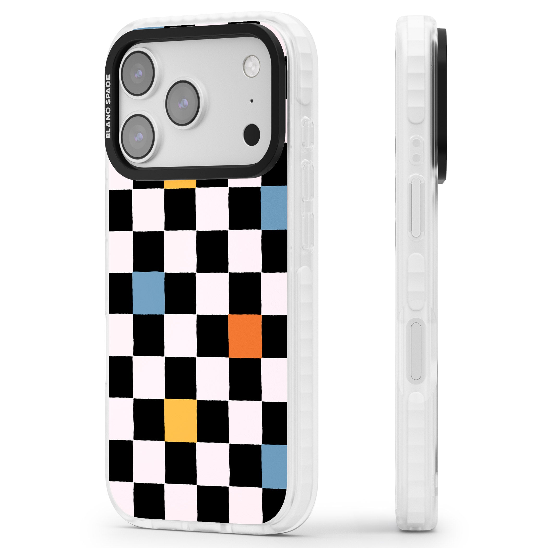 Vibrant Retro Checkered iPhone 17 Pro Impact Pro Clear Phone Case Side Profile