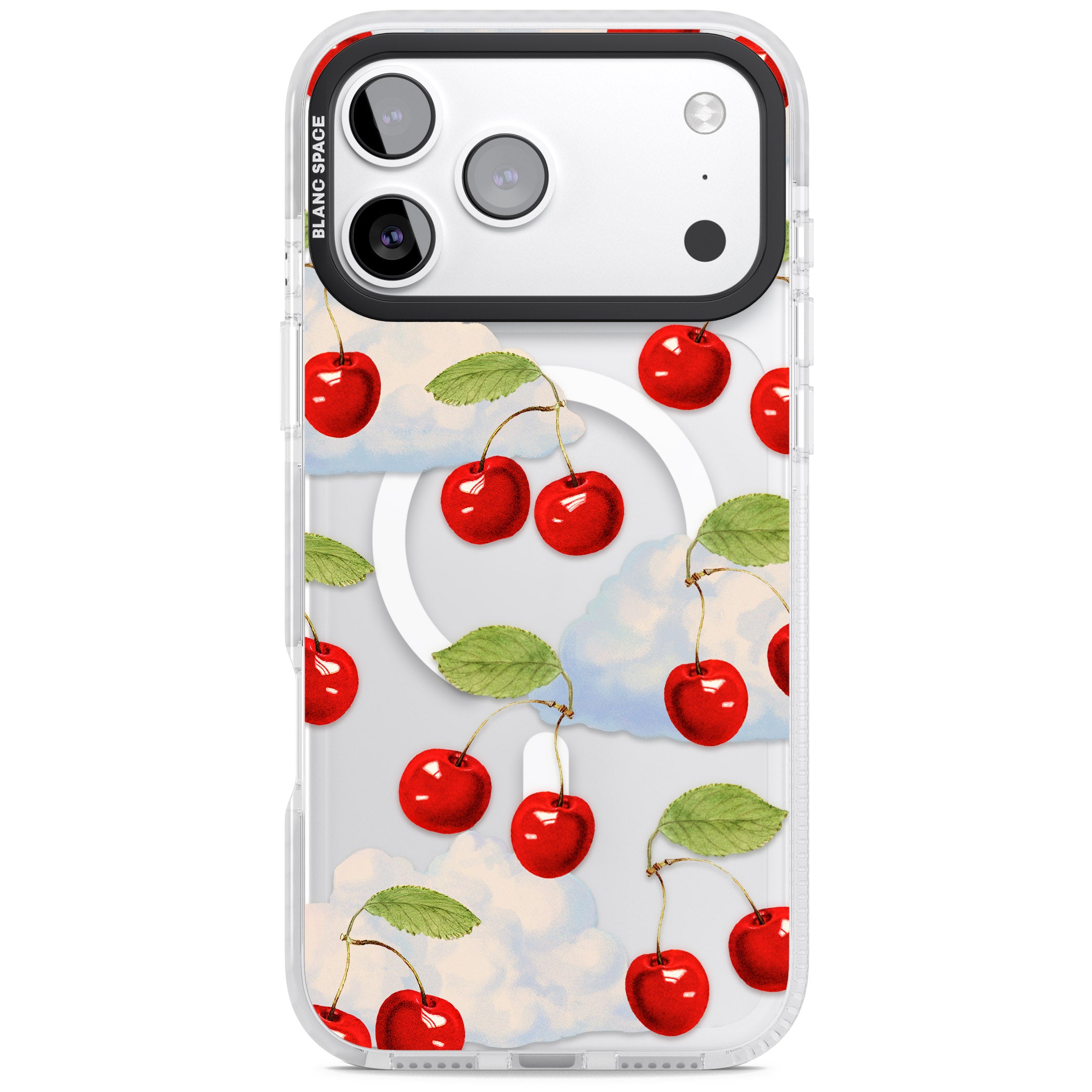 Vintage Cherries & Clouds iPhone 17 Pro Impact Pro Clear Phone Case