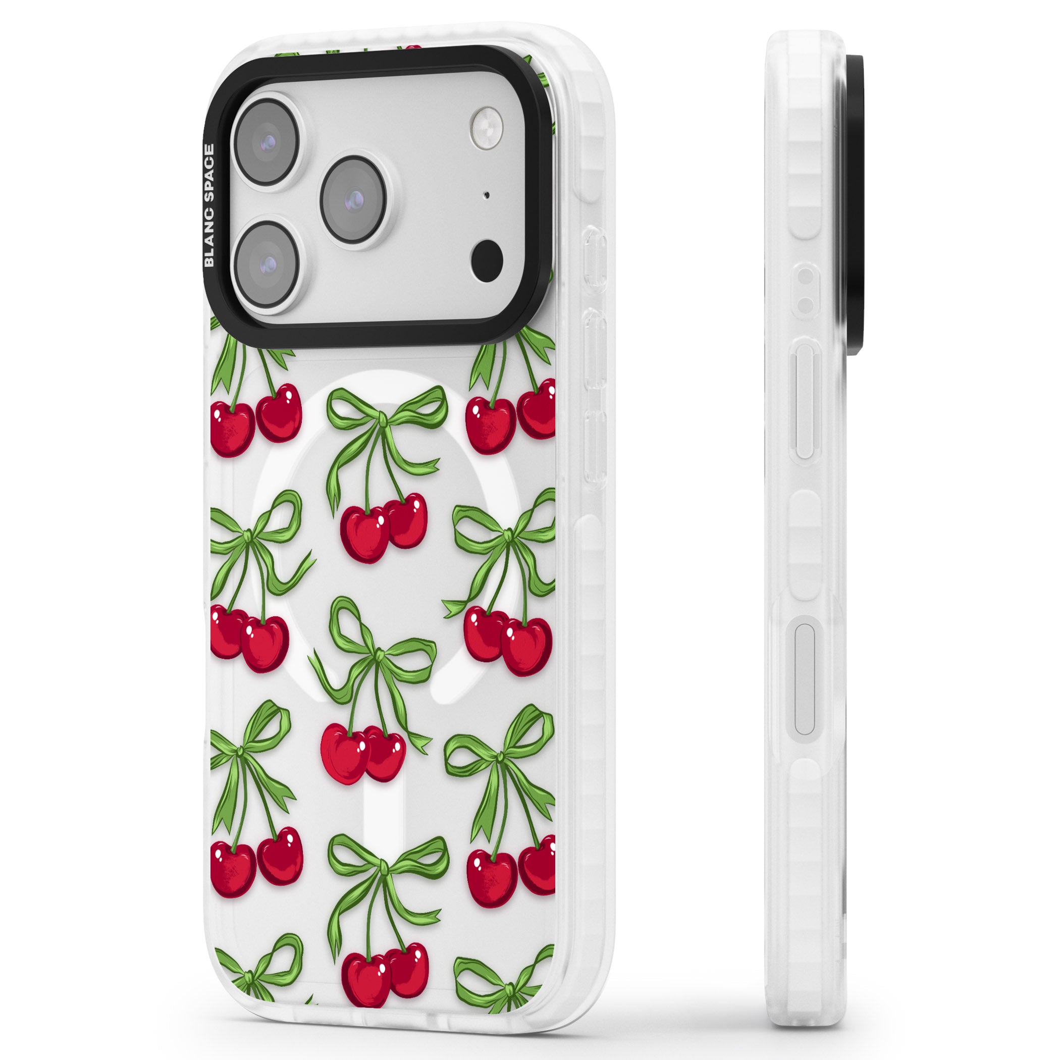 Cherry Bows iPhone 17 Pro Impact Pro Clear Phone Case Side Profile