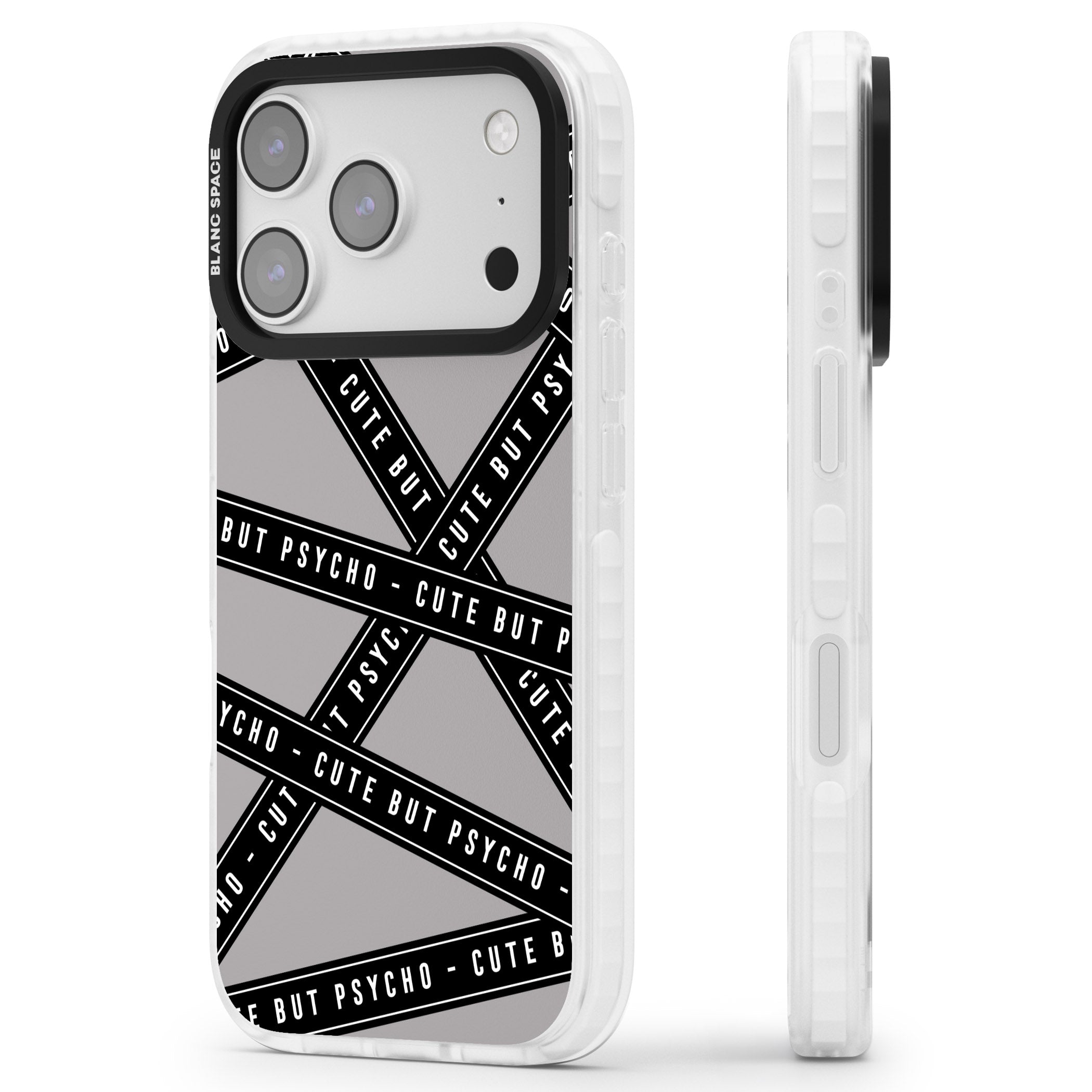 Cute But Psycho iPhone 17 Pro Impact Pro Clear Phone Case Side Profile