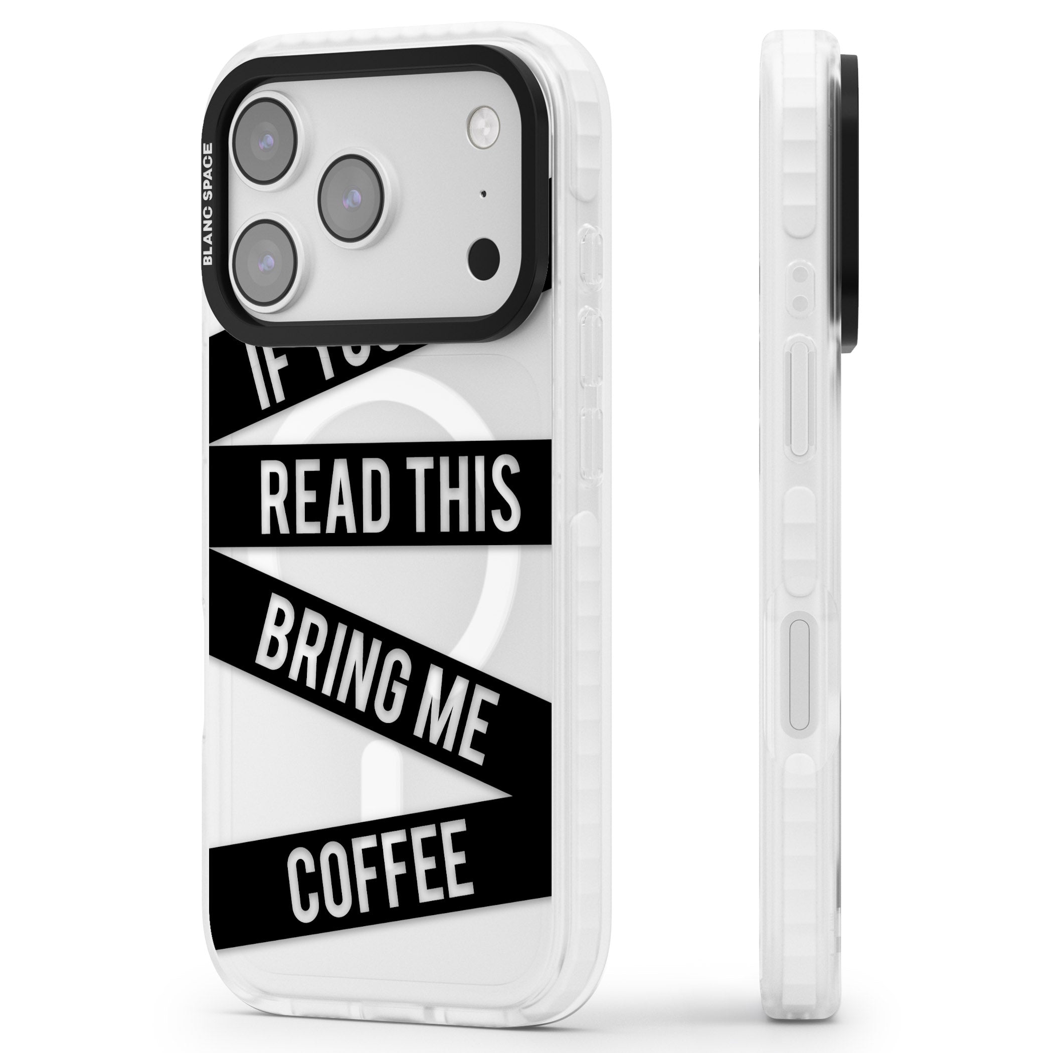 Bring Me Coffee iPhone 17 Pro Impact Pro Clear Phone Case Side Profile