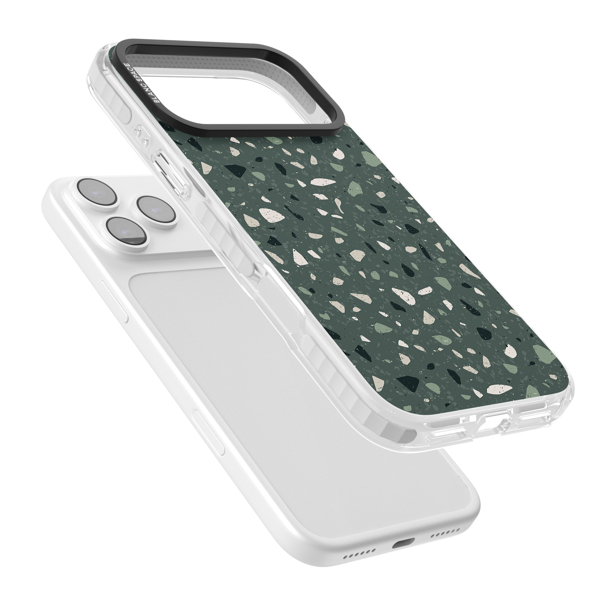 Green & Cream Terrazzo Pattern iPhone 17 Pro Impact Pro Clear Phone Case Colours