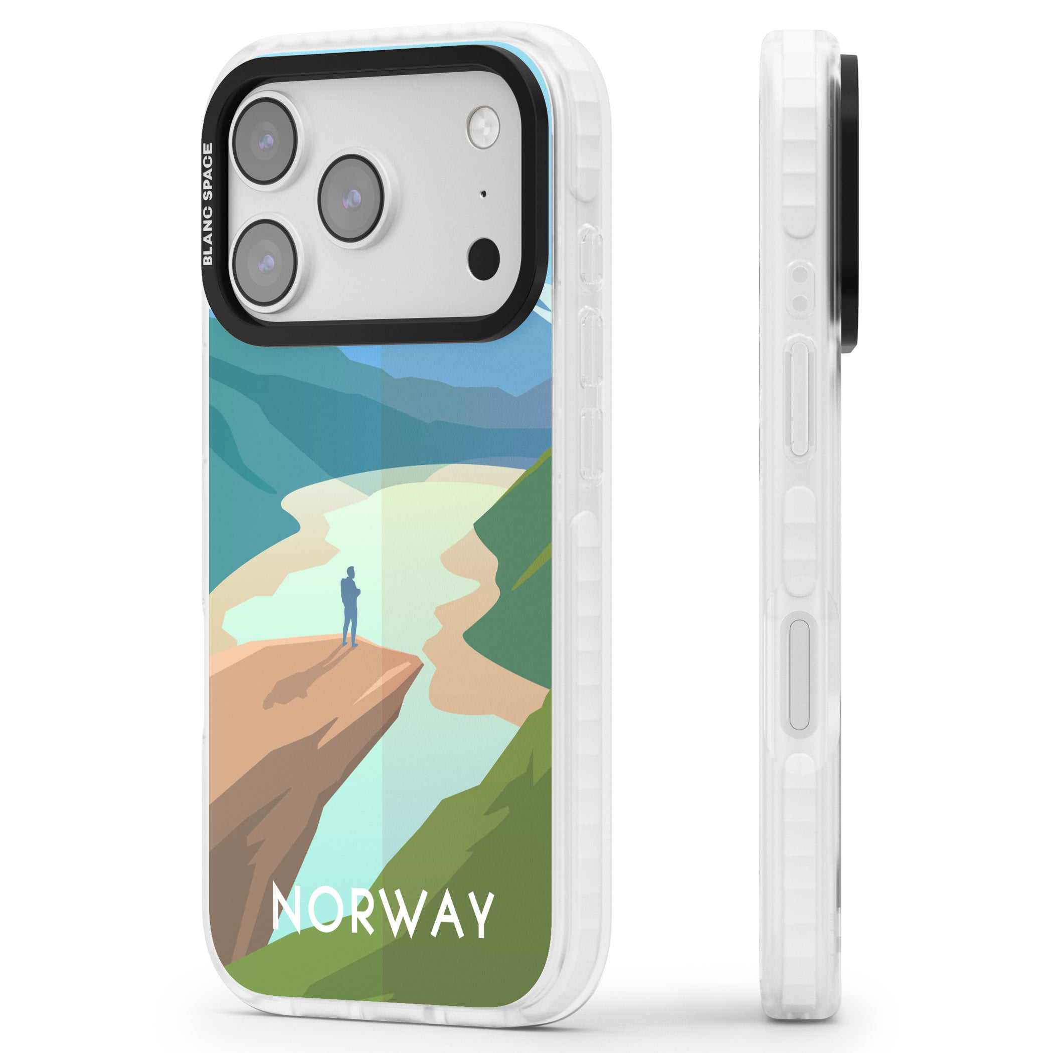 Vintage Travel Poster Norway iPhone 17 Pro Impact Pro Clear Phone Case Side Profile