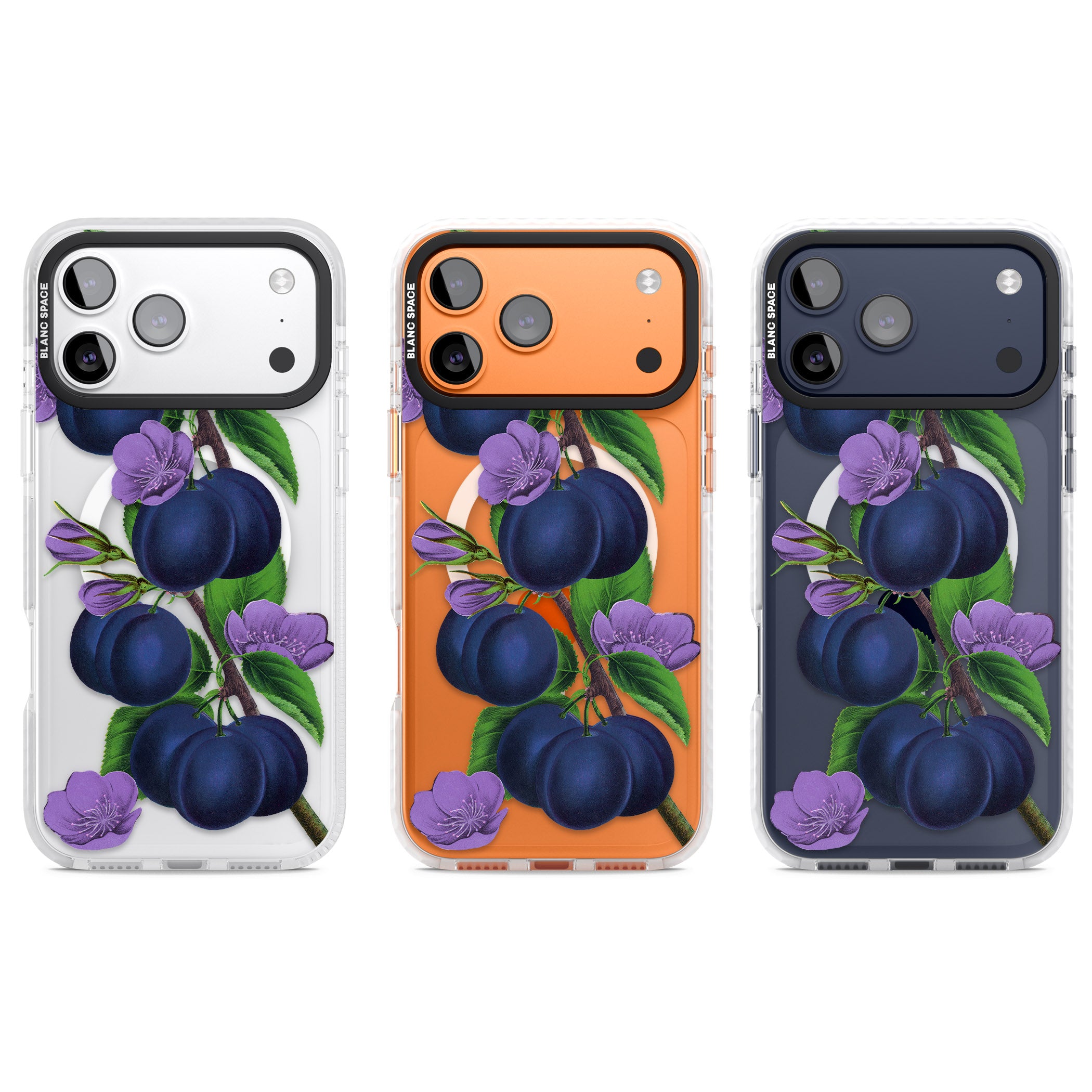 Vintage Painted Plums iPhone 17 Pro Impact Pro Clear Phone Case APT Impact Protection