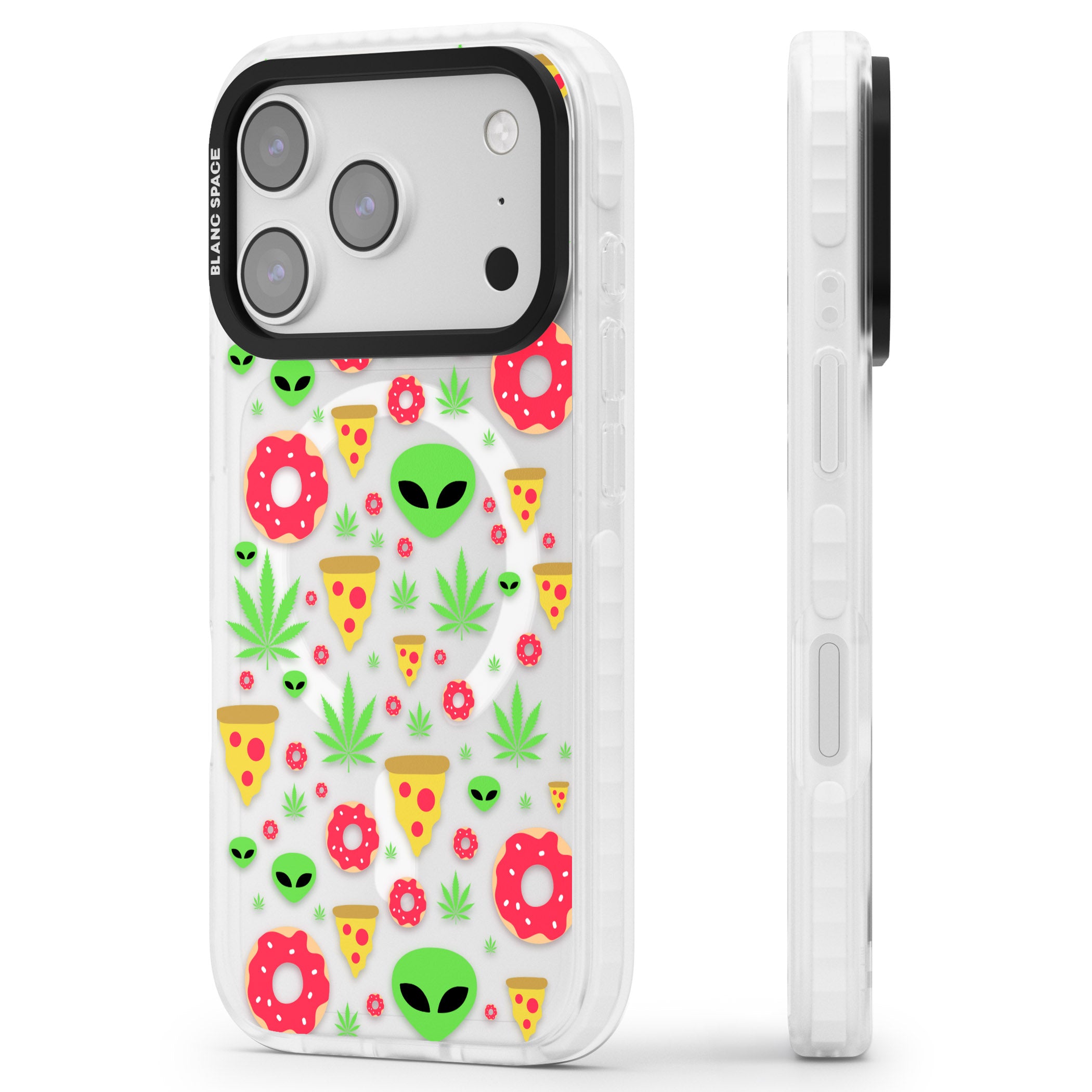 Martians & Munchies iPhone 17 Pro Impact Pro Clear Phone Case Side Profile