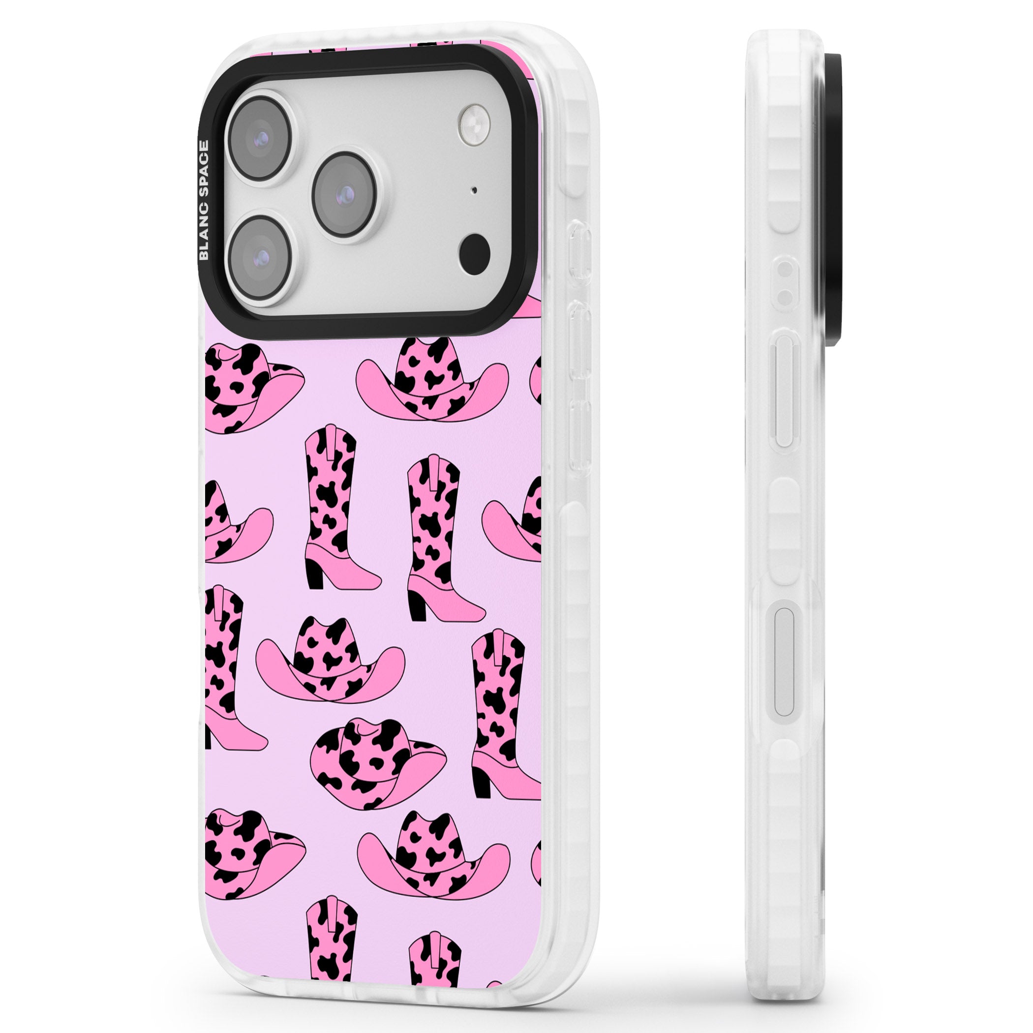 Cow Girl Pattern iPhone 17 Pro Impact Pro Clear Phone Case Side Profile