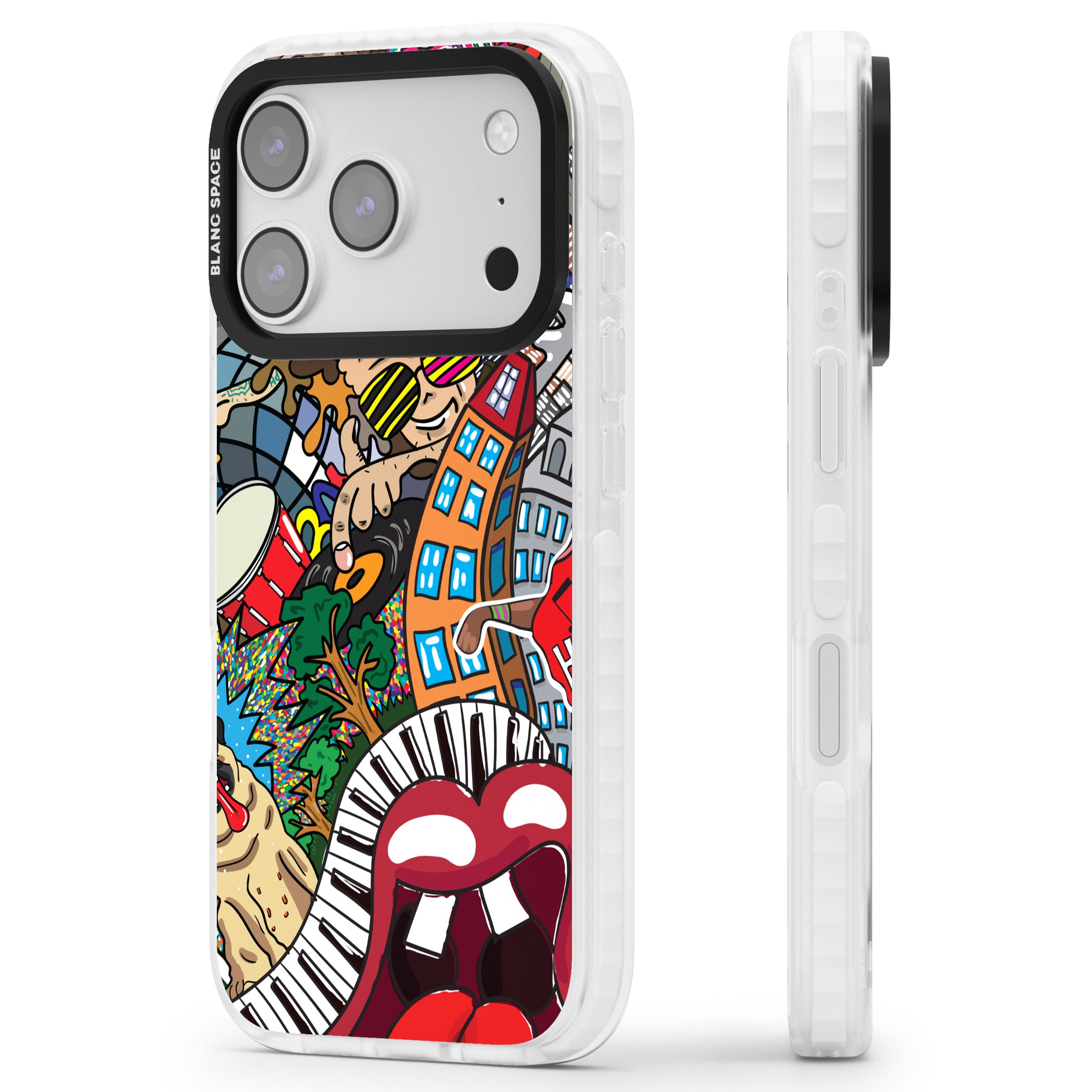 Funky Music City iPhone 17 Pro Impact Pro Clear Phone Case Side Profile