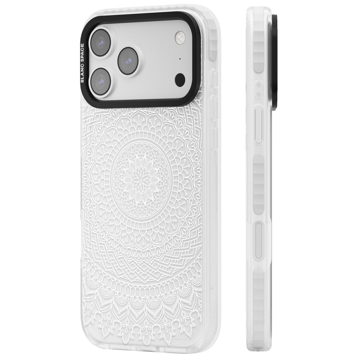 White Mandala iPhone 17 Pro Max Impact Clear Phone Case side