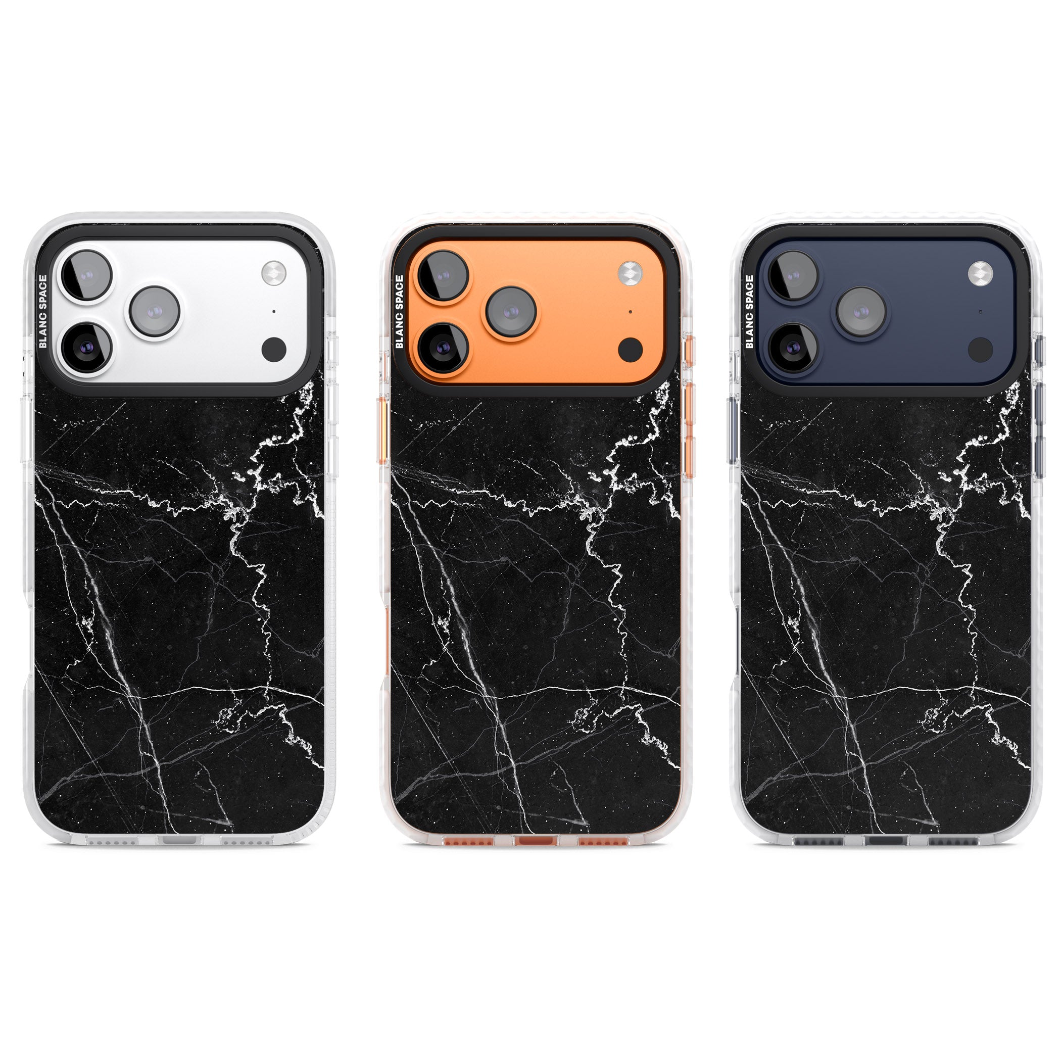 Bold Black Marble With White Texture iPhone 17 Pro Impact Clear Phone Case APT Impact Protection
