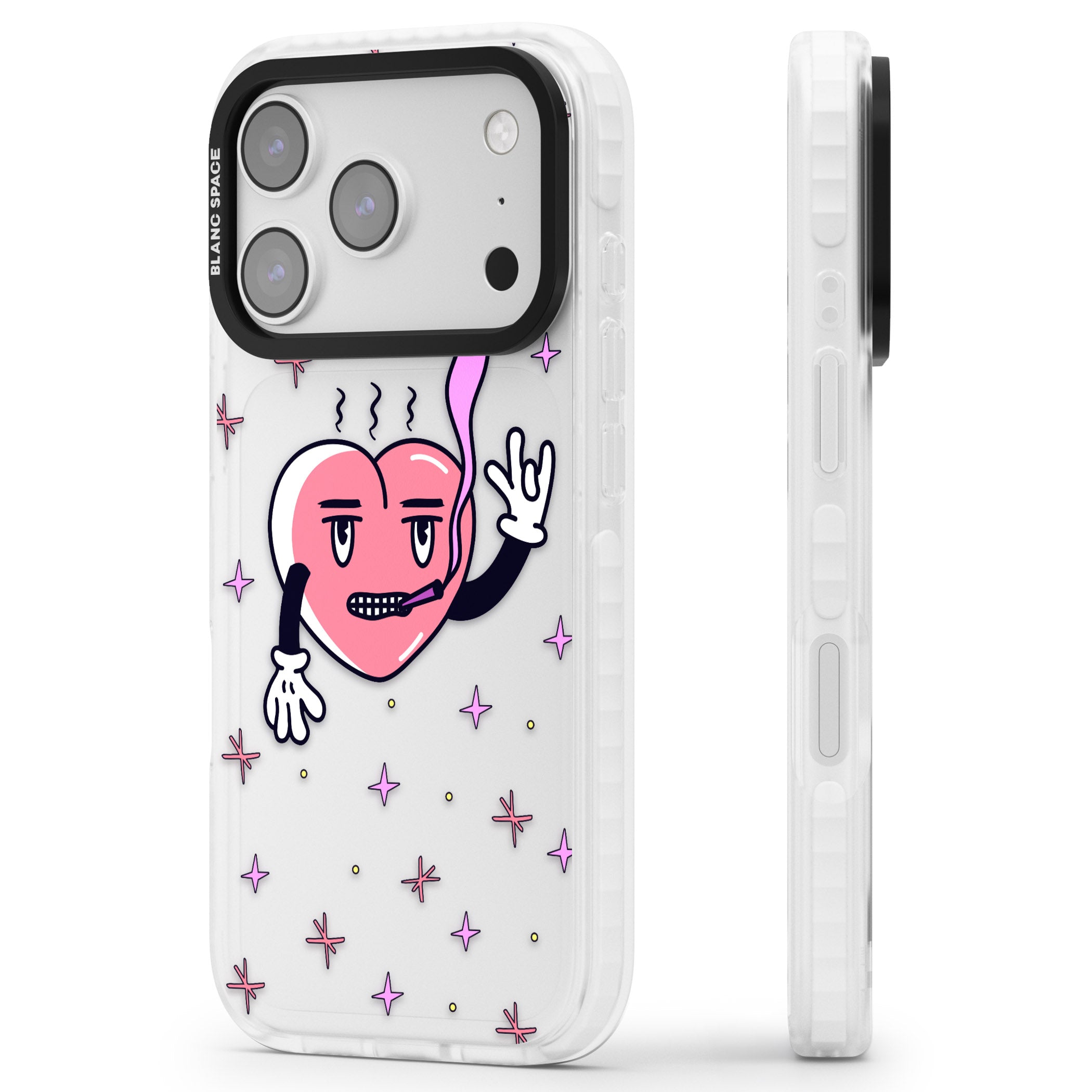 Quirky Heart iPhone 17 Pro Impact Clear Phone Case Side Profile