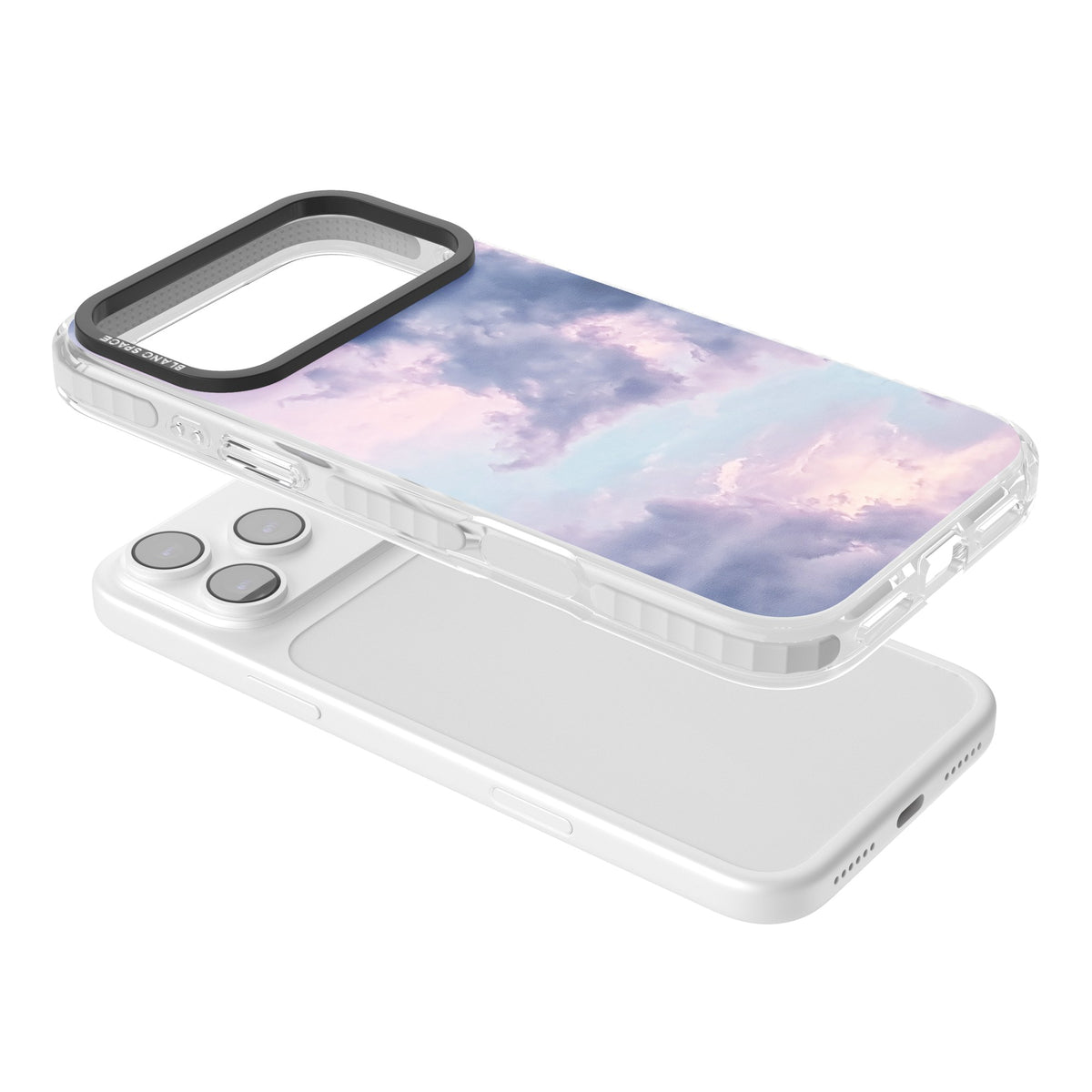 Lavender Clouds iPhone 17 Pro Max Impact Clear Phone Case angled