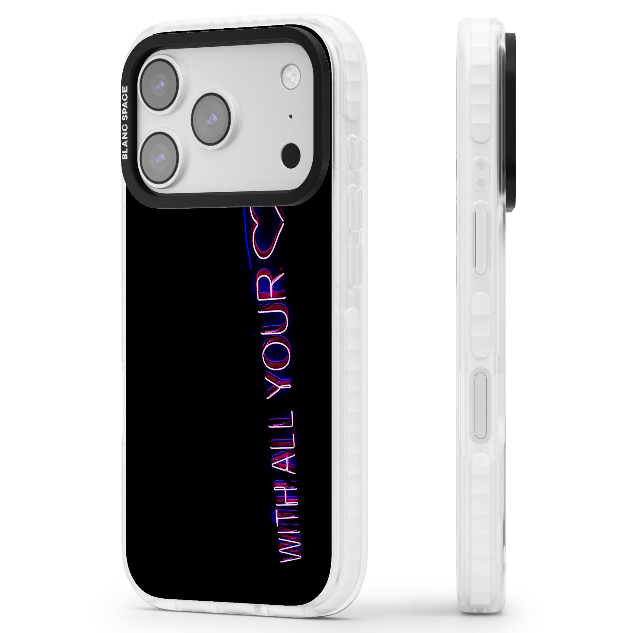 Neon Heart Script iPhone 17 Pro Impact Clear Phone Case Side Profile