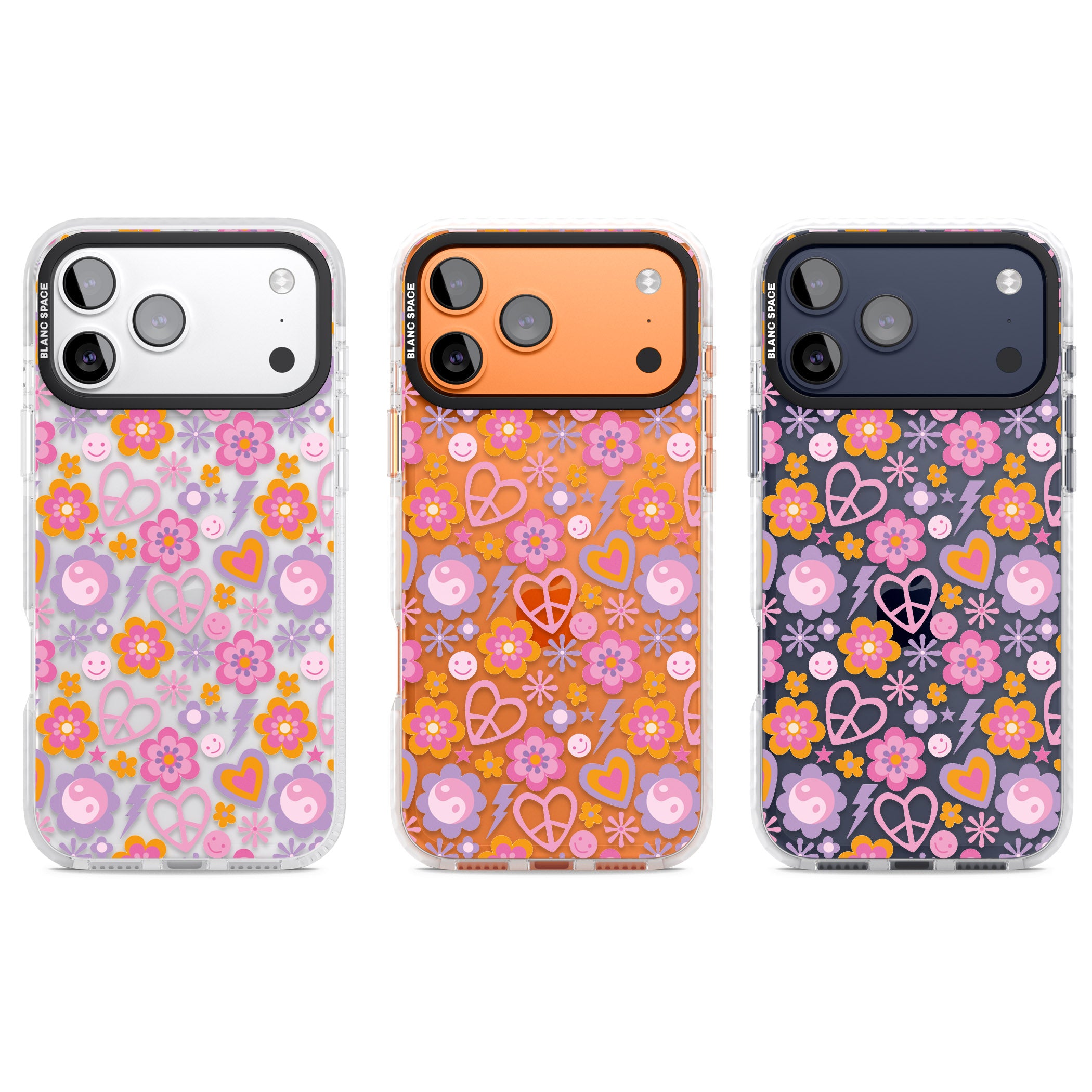 Peace, Love And Flowers Pattern iPhone 17 Pro Impact Clear Phone Case APT Impact Protection