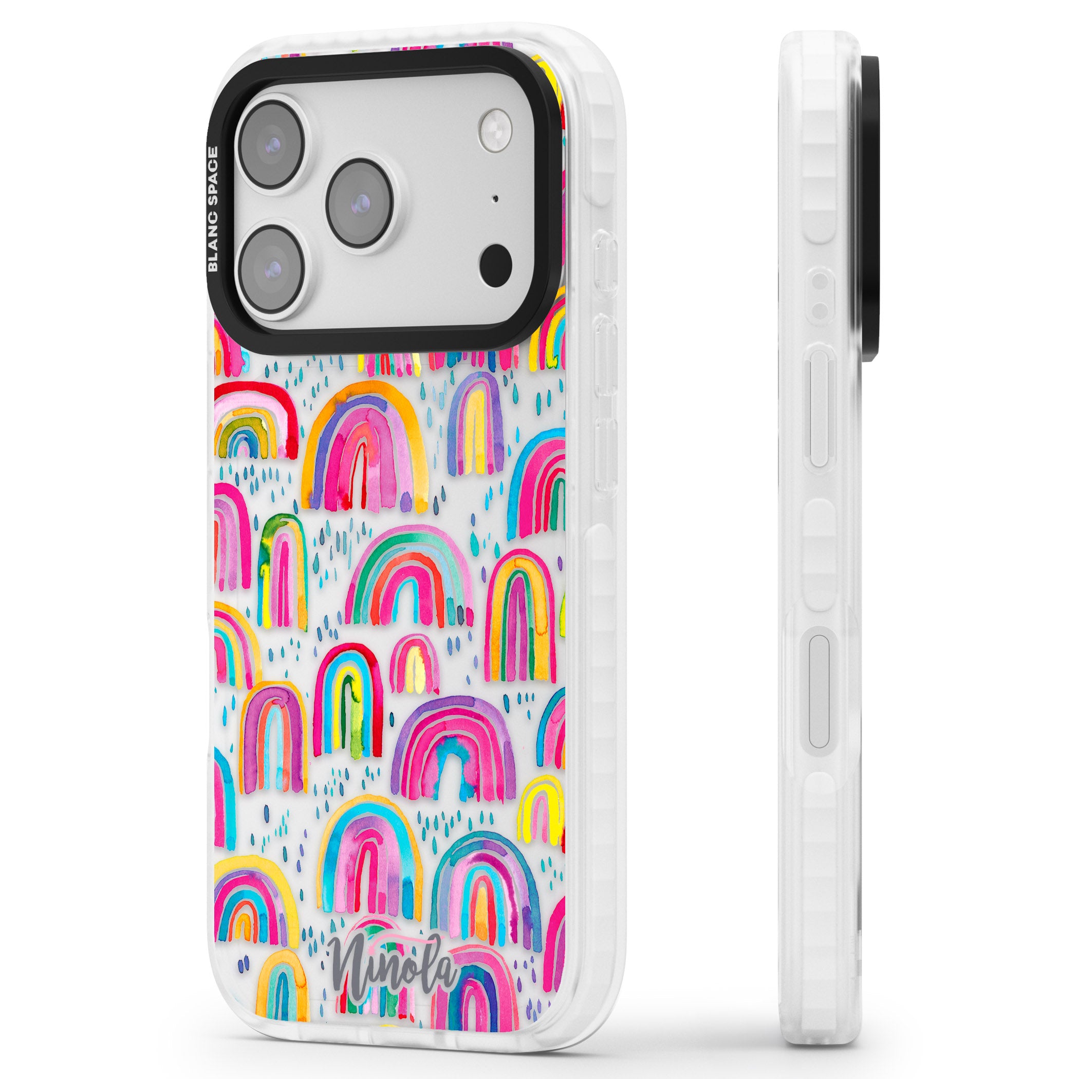 Watercolor Rainbow iPhone 17 Pro Impact Clear Phone Case Side Profile
