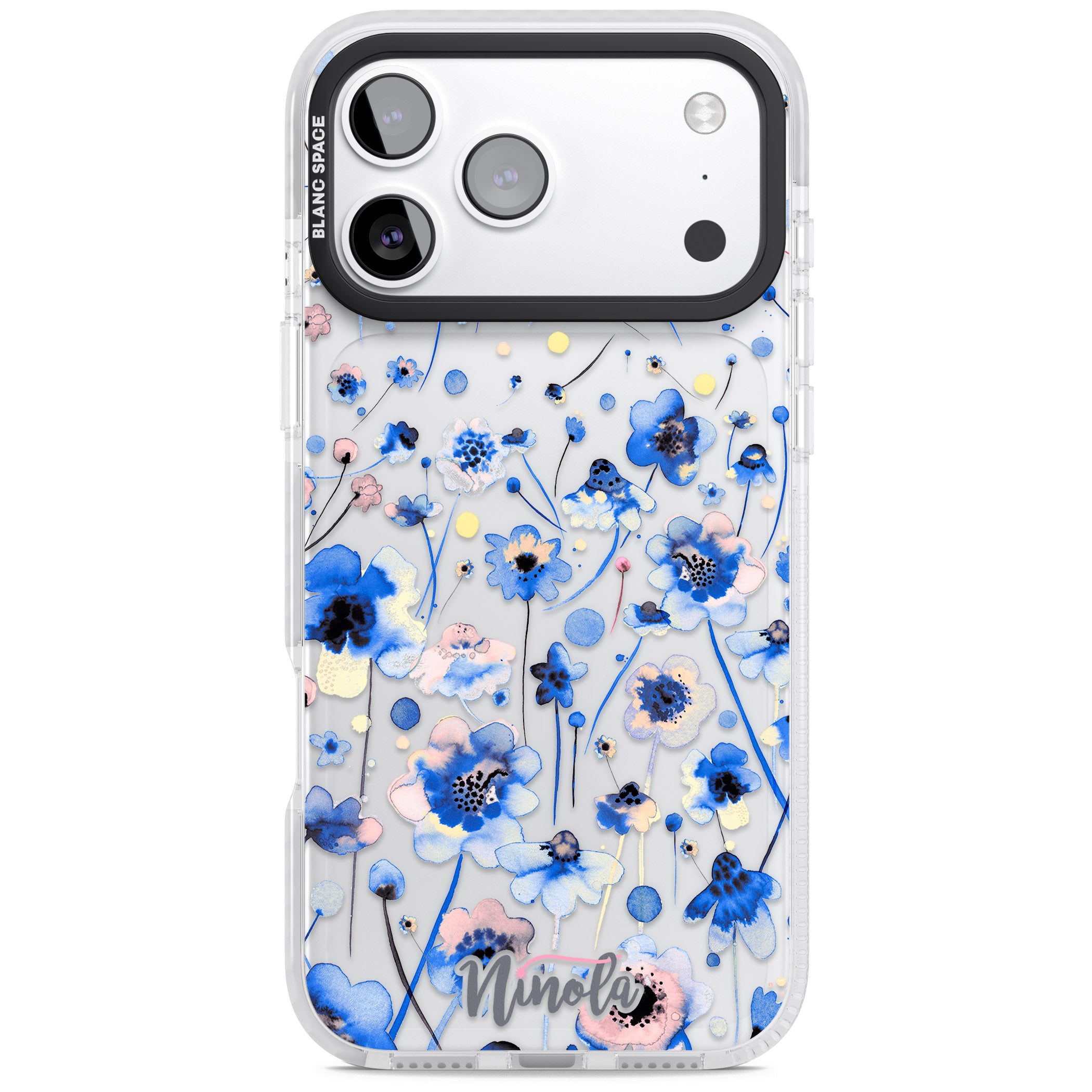 Ink Flowers Blue iPhone 17 Pro Impact Clear Phone Case