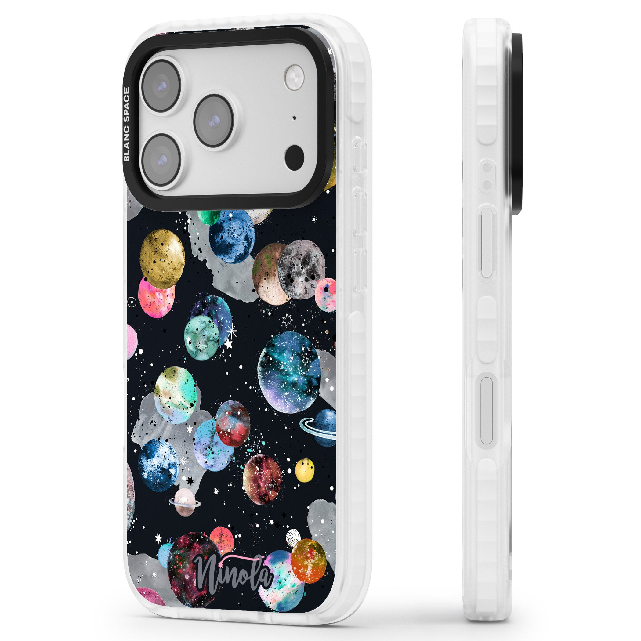 Cosmic Galaxy iPhone 17 Pro Impact Clear Phone Case Side Profile