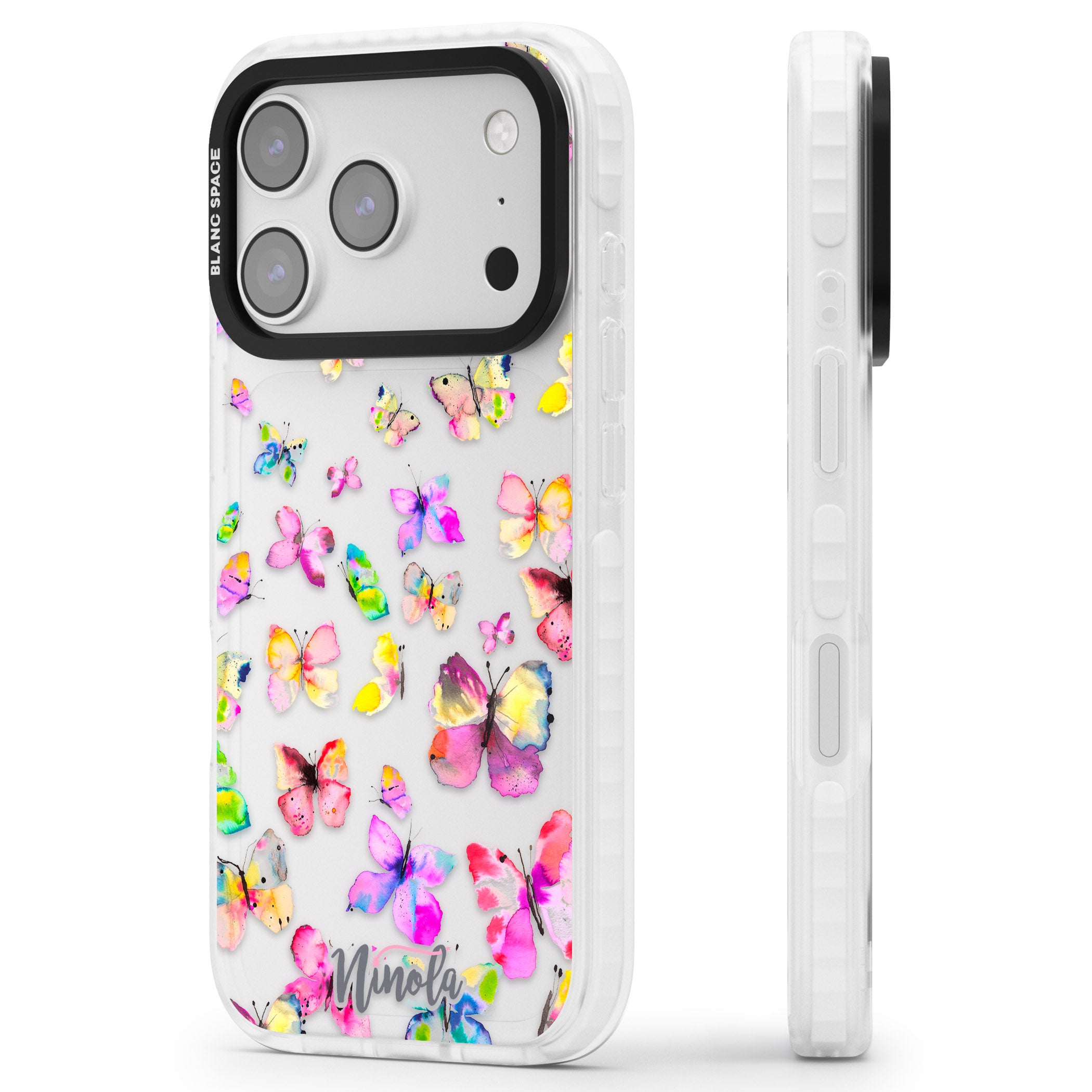 Watercolor Butterflies iPhone 17 Pro Impact Clear Phone Case Side Profile