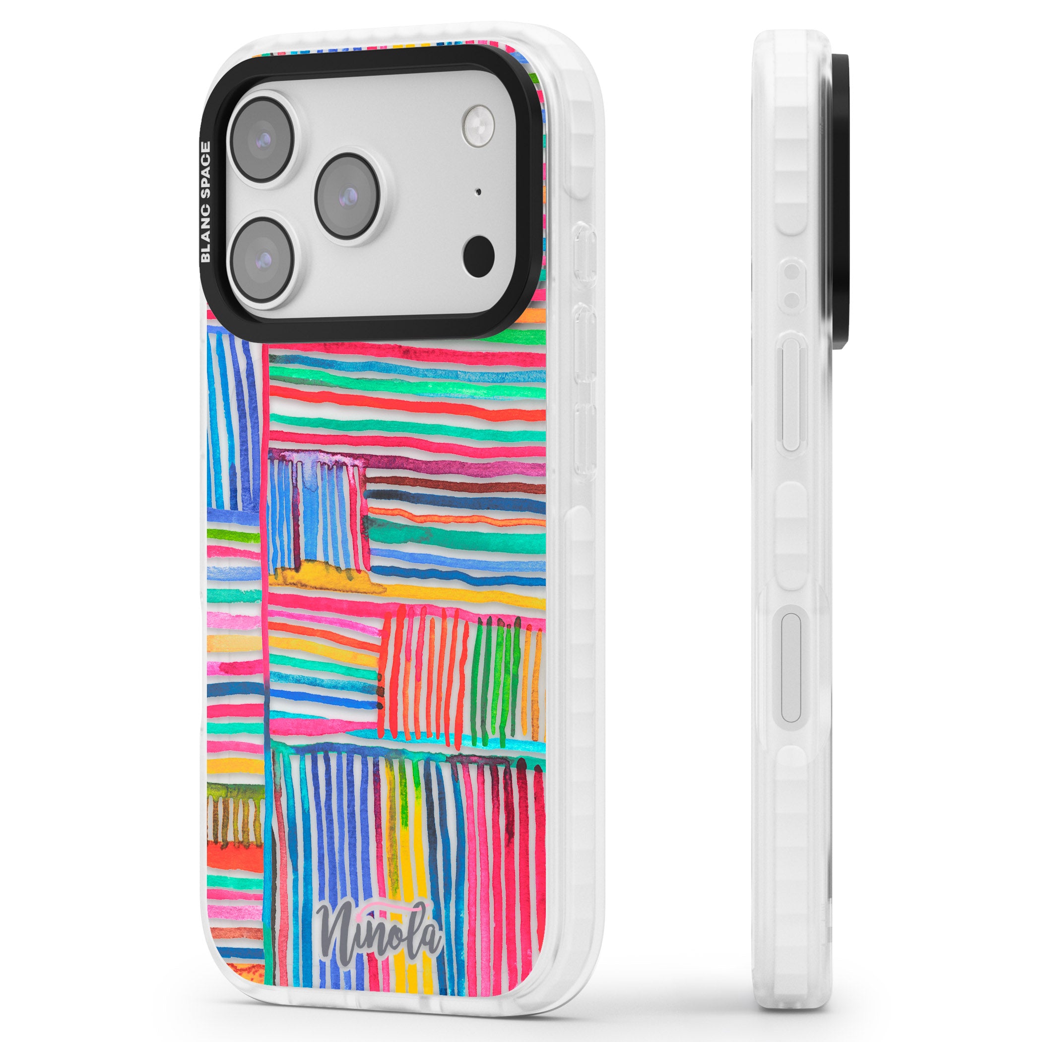 Vibrant Watercolor Lines iPhone 17 Pro Impact Clear Phone Case Side Profile