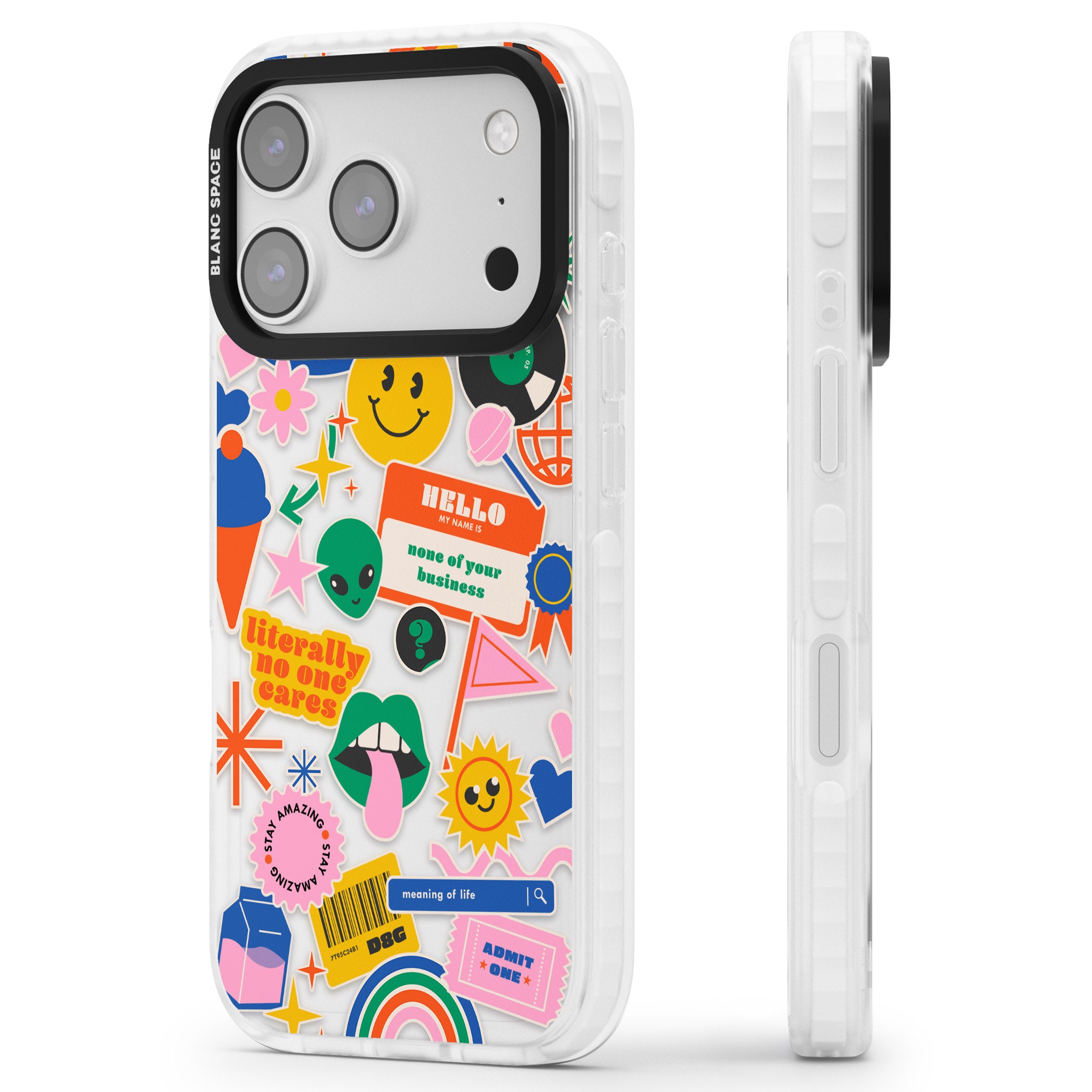 Nostalgic Sticker Vibes iPhone 17 Pro Impact Clear Phone Case Side Profile