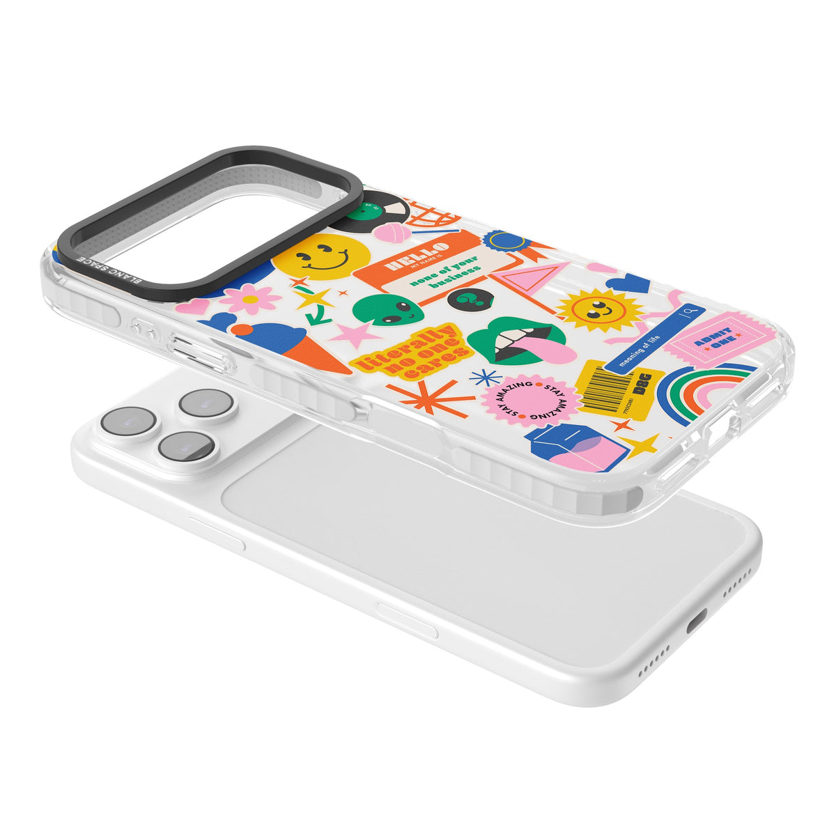 Nostalgic Sticker Vibes iPhone 17 Pro Max Impact Clear Phone Case angled