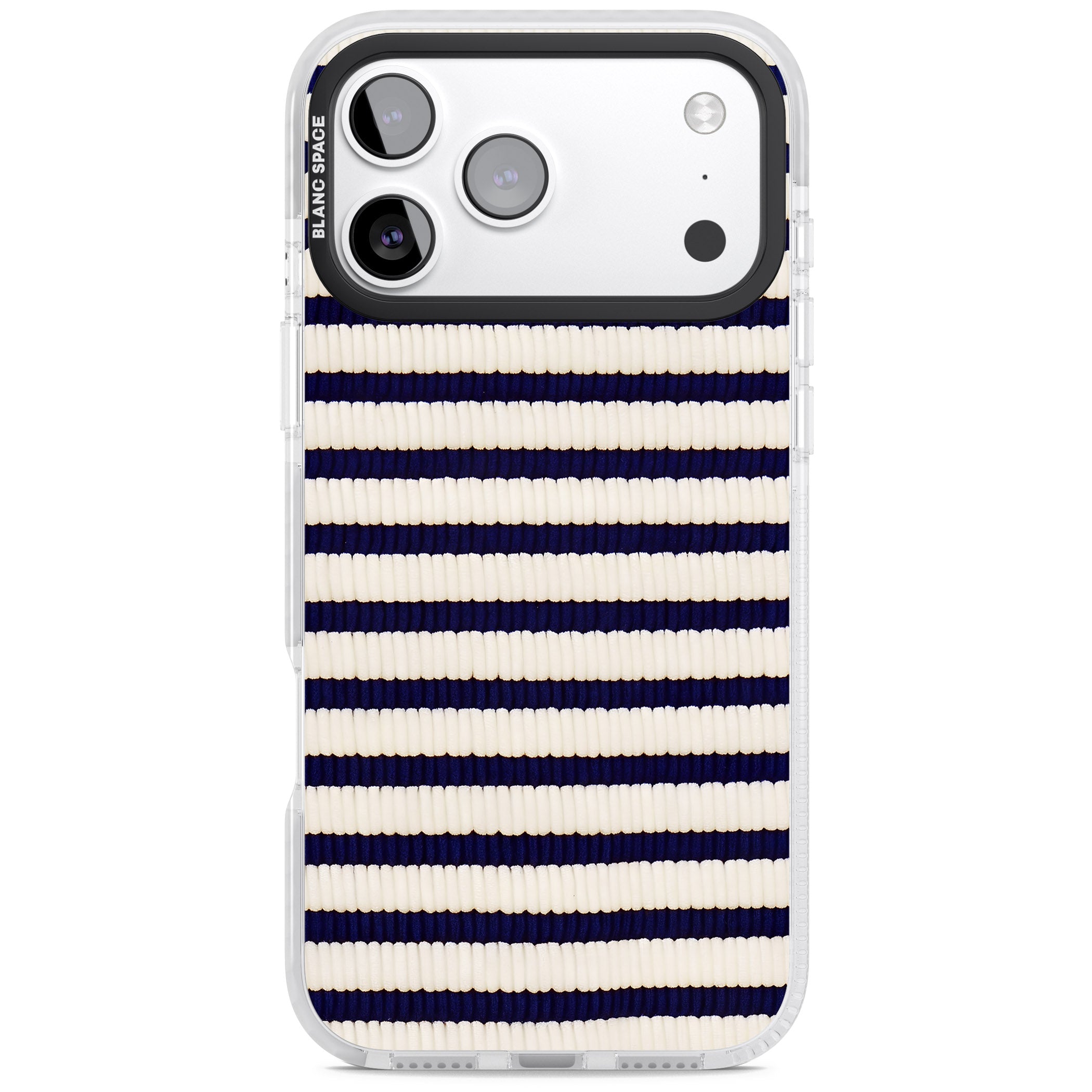 Navy & Cream Stripes iPhone 17 Pro Impact Clear Phone Case