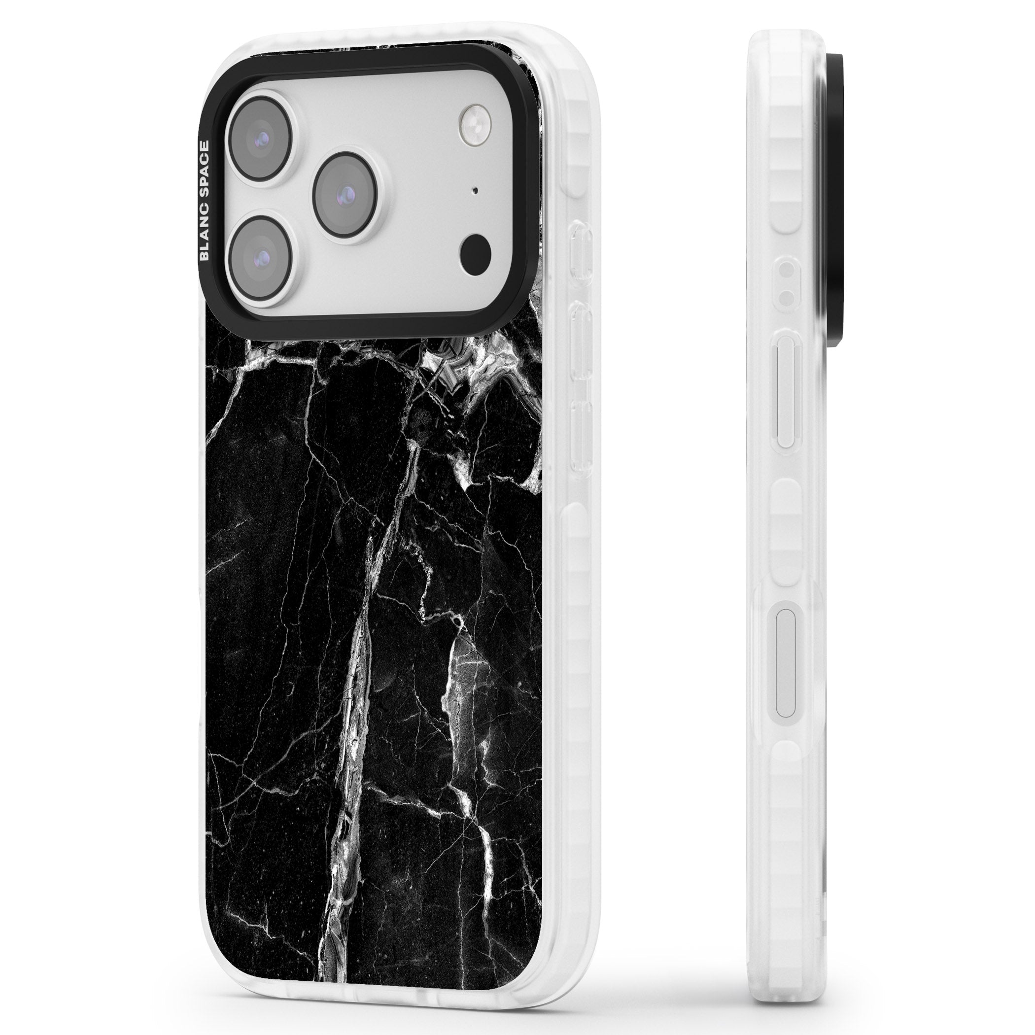 Black Onyx Marble iPhone 17 Pro Impact Clear Phone Case Side Profile