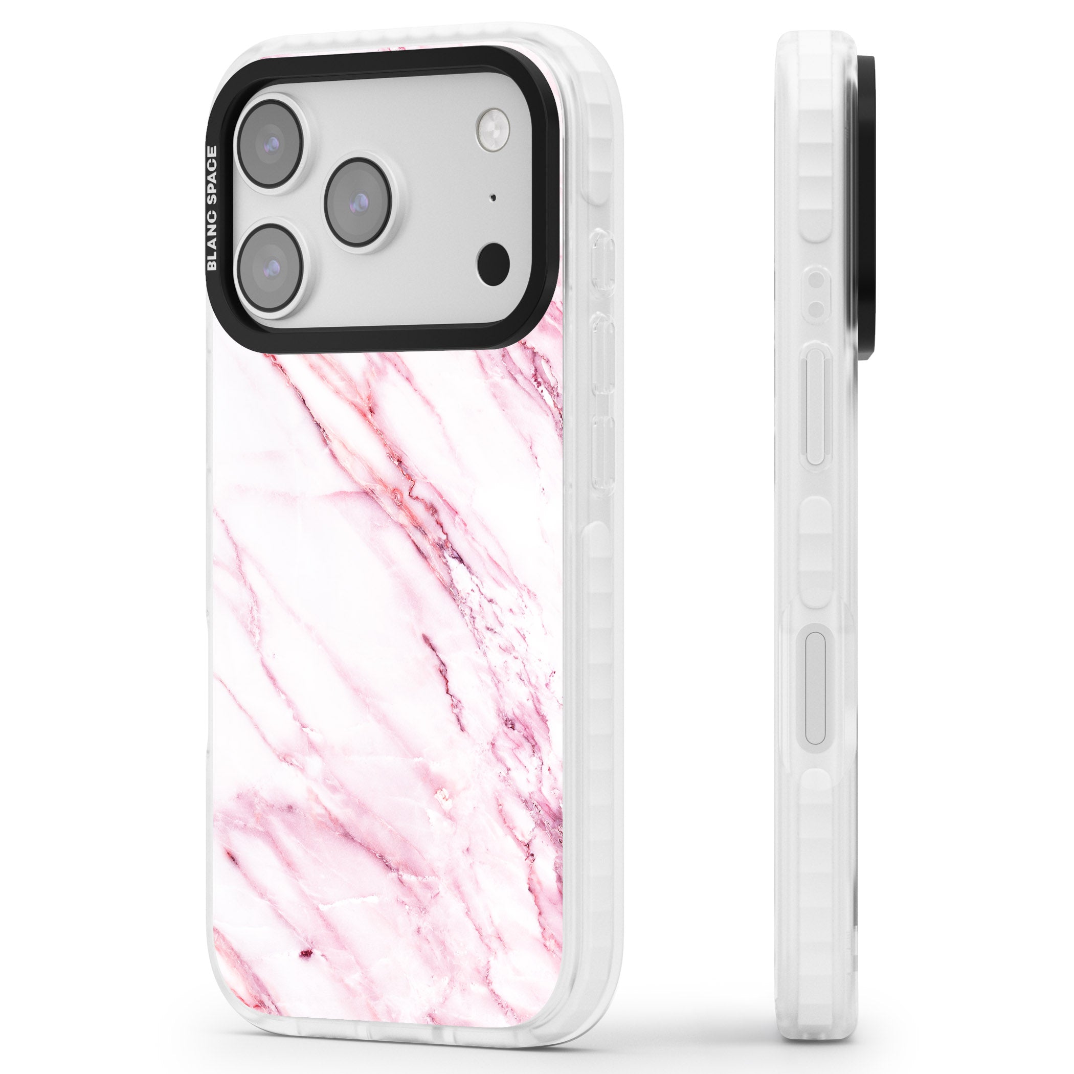 White Pink Onyx Marble iPhone 17 Pro Impact Clear Phone Case Side Profile