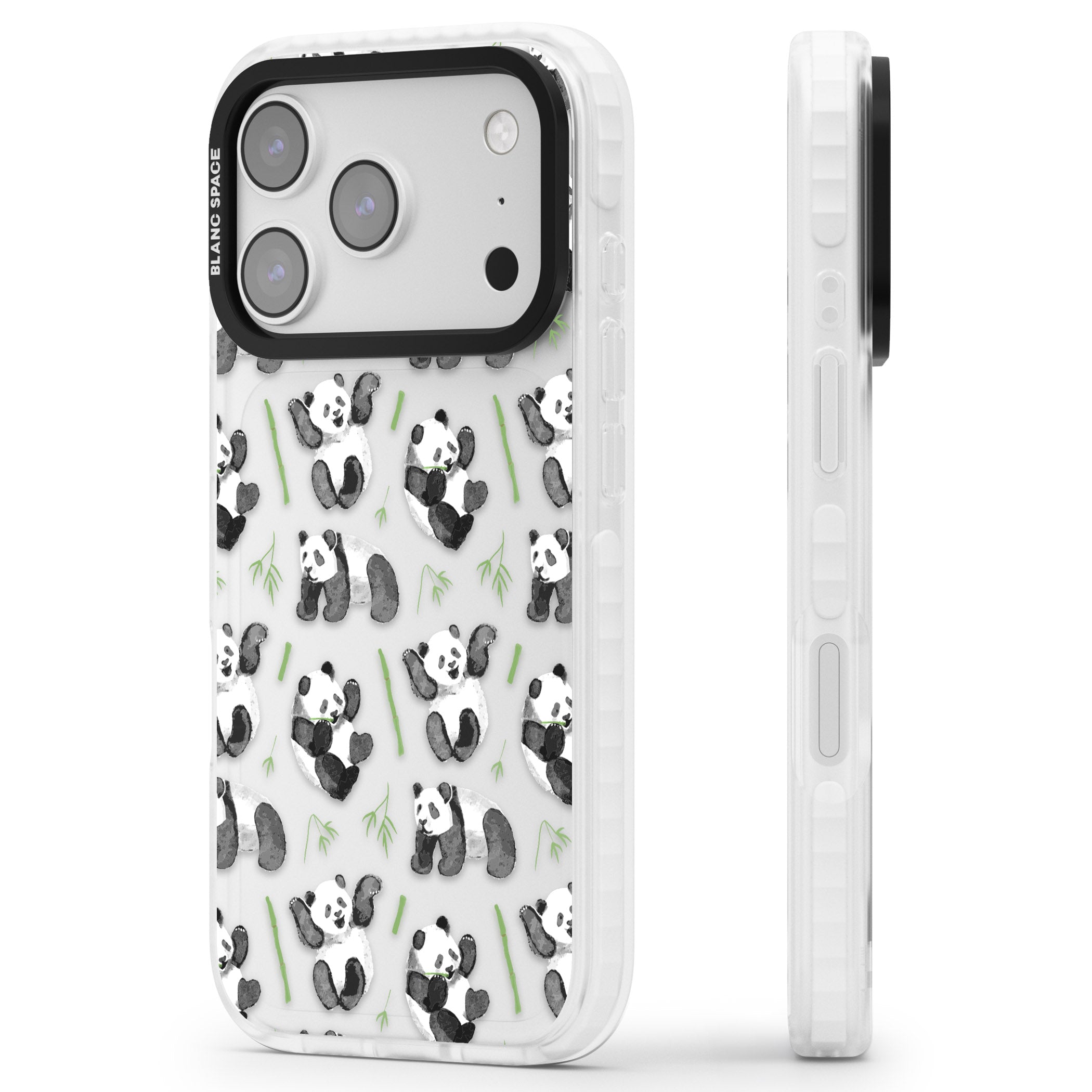 Watercolour Panda Pattern iPhone 17 Pro Impact Clear Phone Case Side Profile