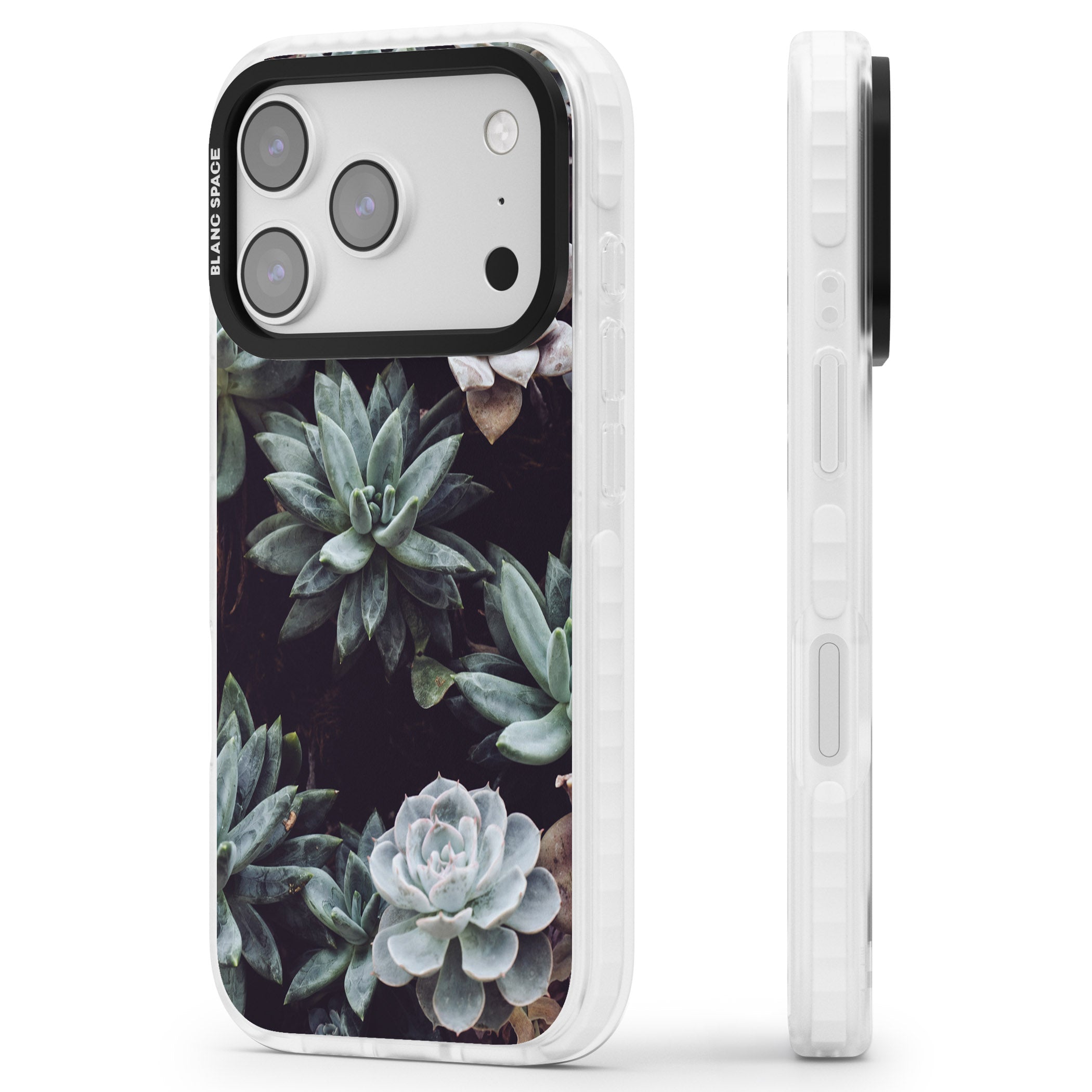 Succulent Bloom Mixed iPhone 17 Pro Impact Clear Phone Case Side Profile