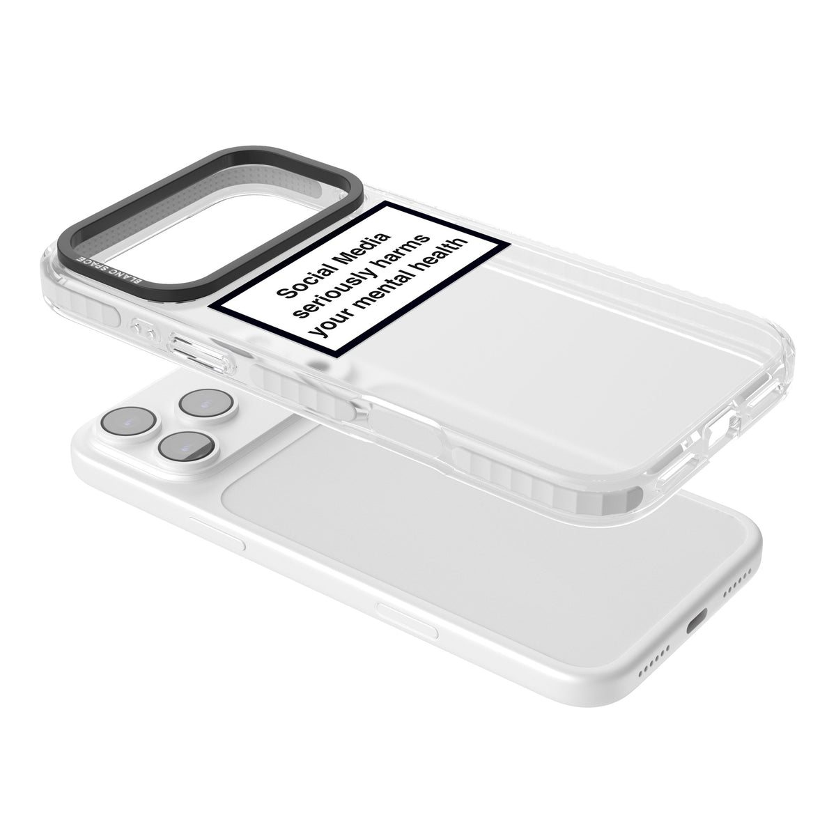 Social Media Harms iPhone 17 Pro Max Impact Clear Phone Case angled