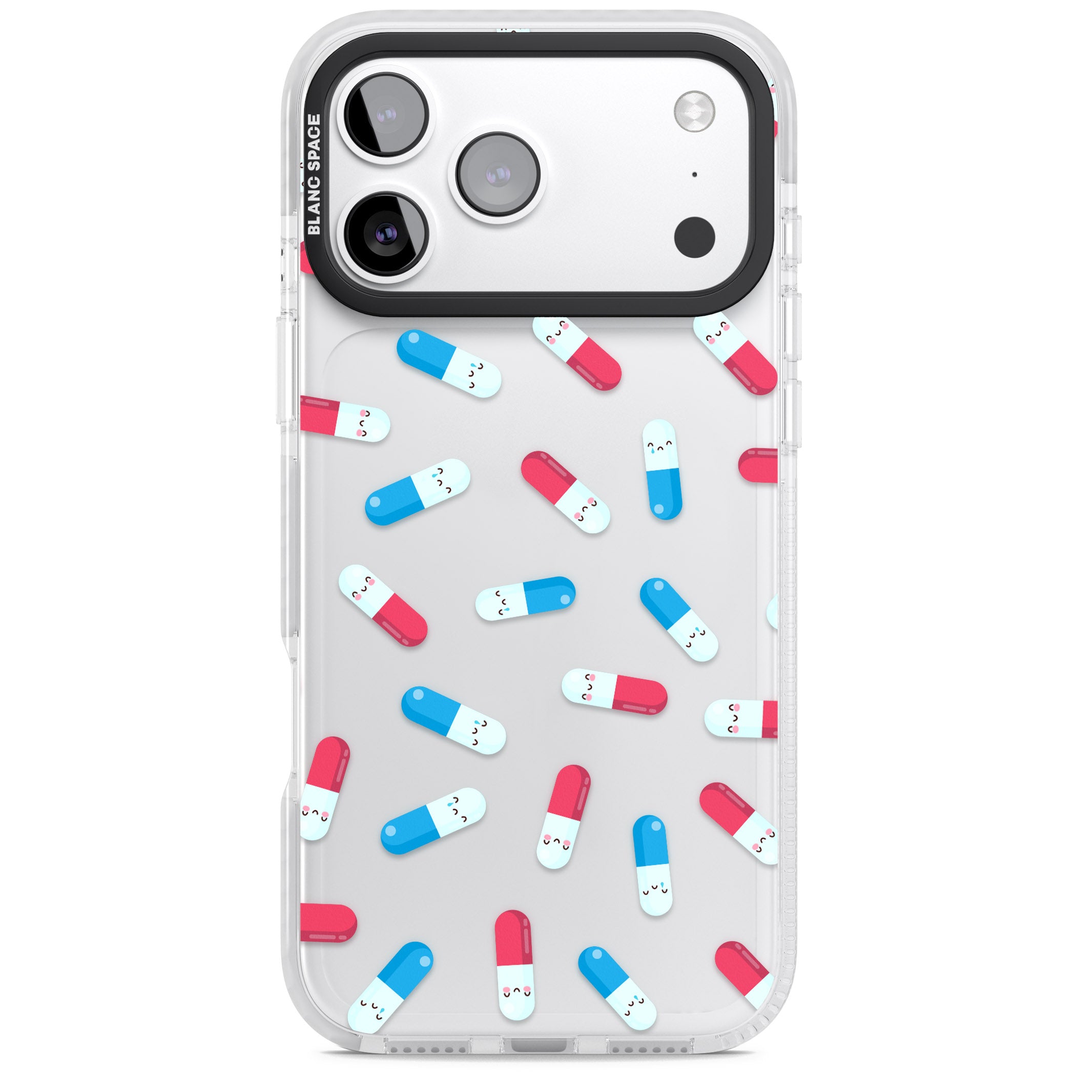 Kawaii Pill Pattern iPhone 17 Pro Impact Clear Phone Case