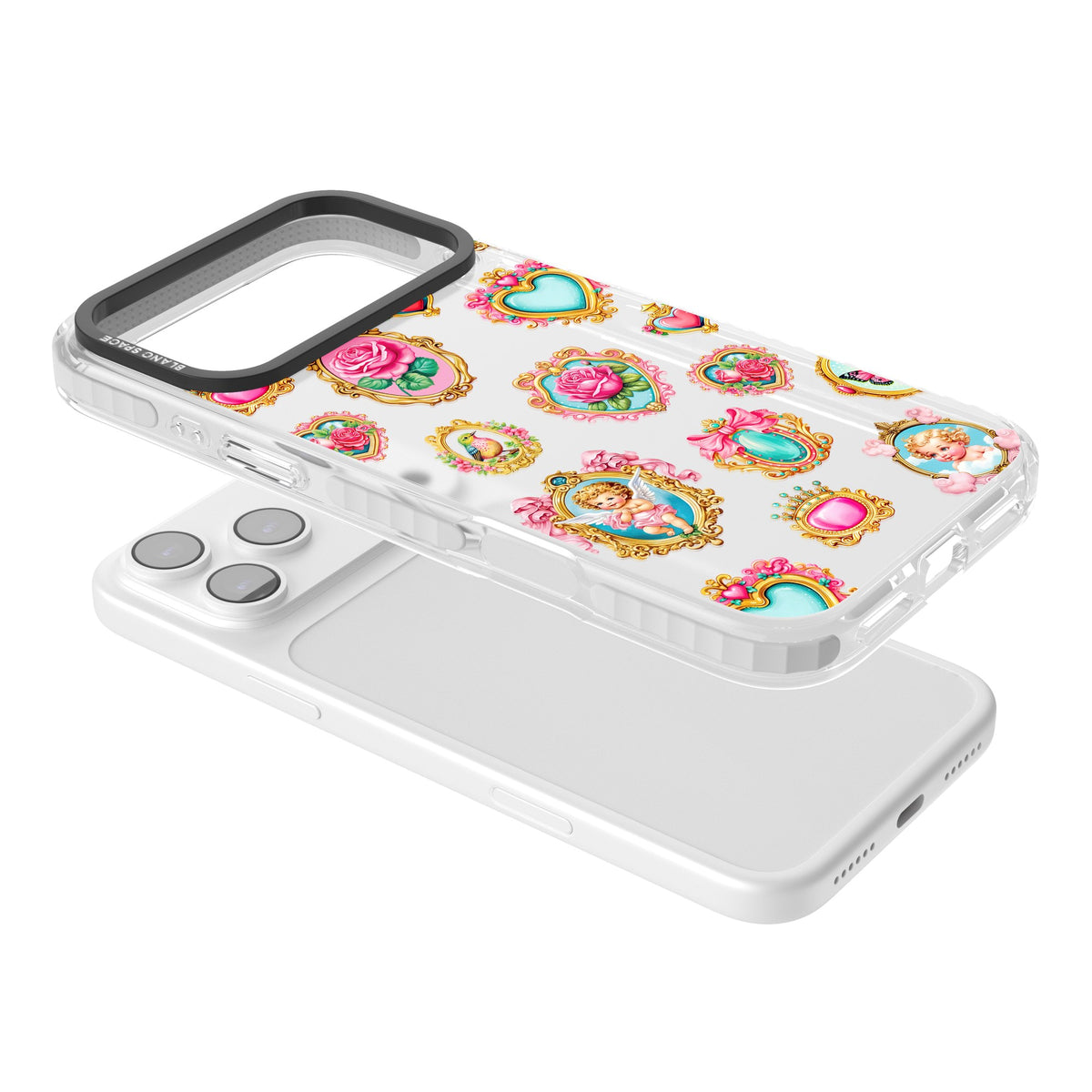 Angelcore Hearts Frames iPhone 17 Pro Max Impact Clear Phone Case angled