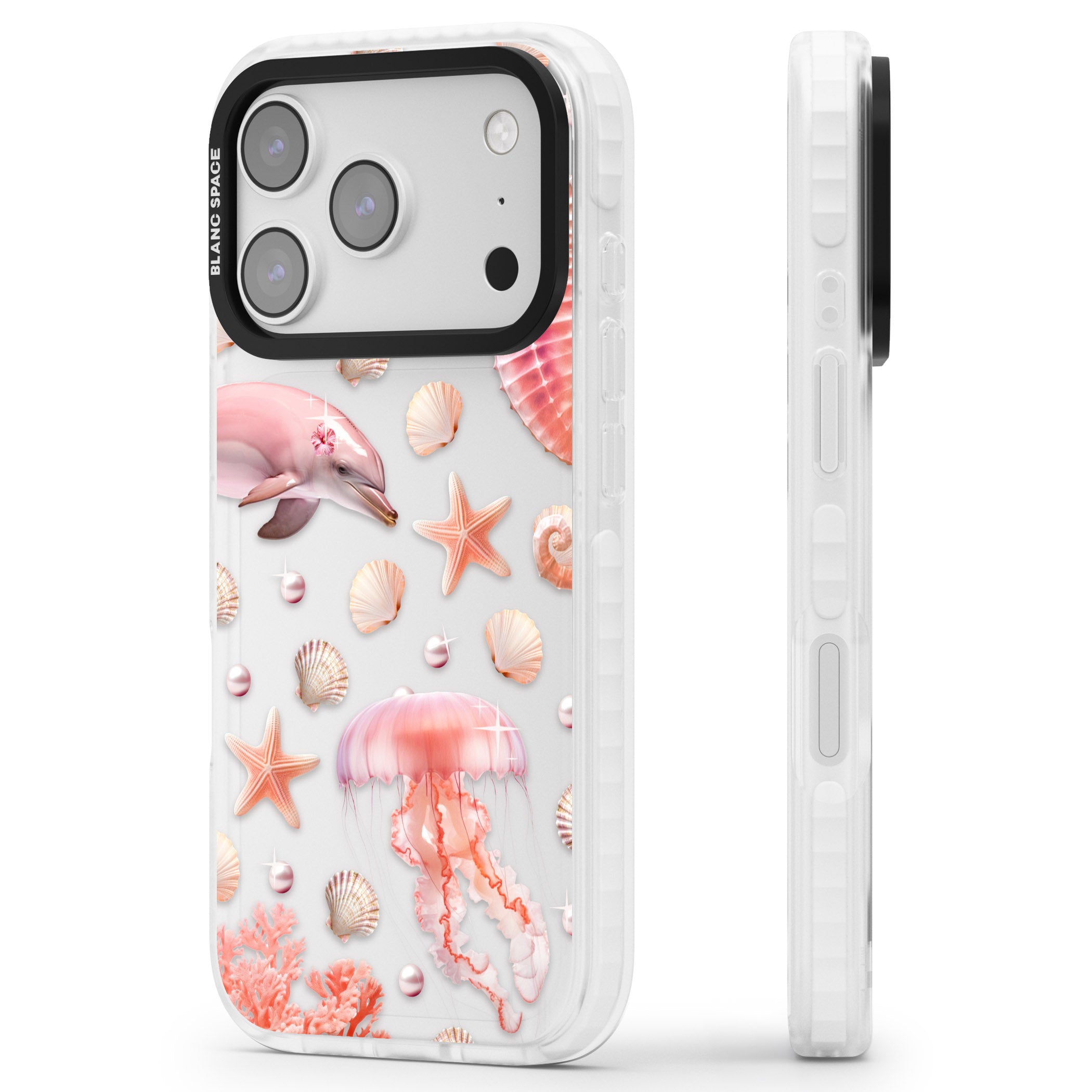 Pink Sealife iPhone 17 Pro Impact Clear Phone Case Side Profile
