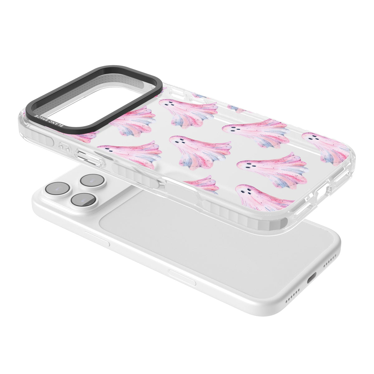 Pink Ghosts iPhone 17 Pro Max Impact Clear Phone Case angled