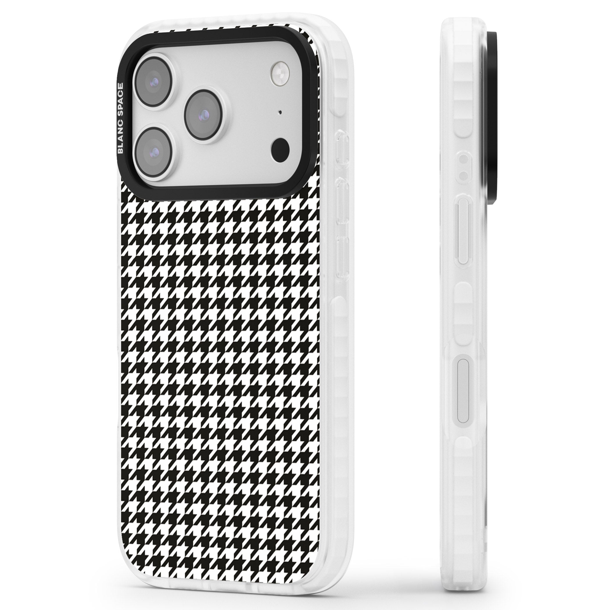 Chic Houndstooth Check iPhone 17 Pro Max Impact Clear Phone Case Side Profile