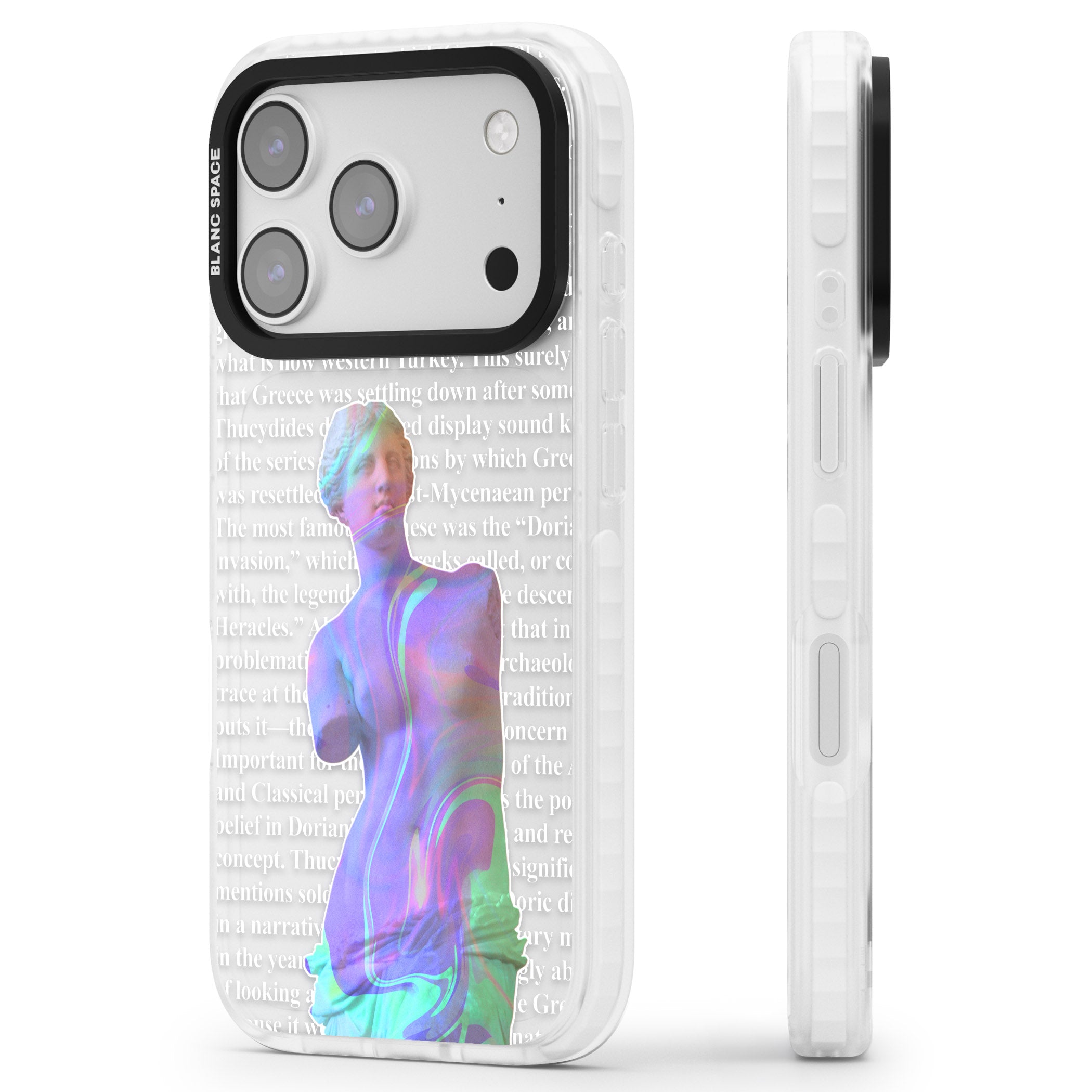 Iridescent De Milo iPhone 17 Pro Impact Clear Phone Case Side Profile