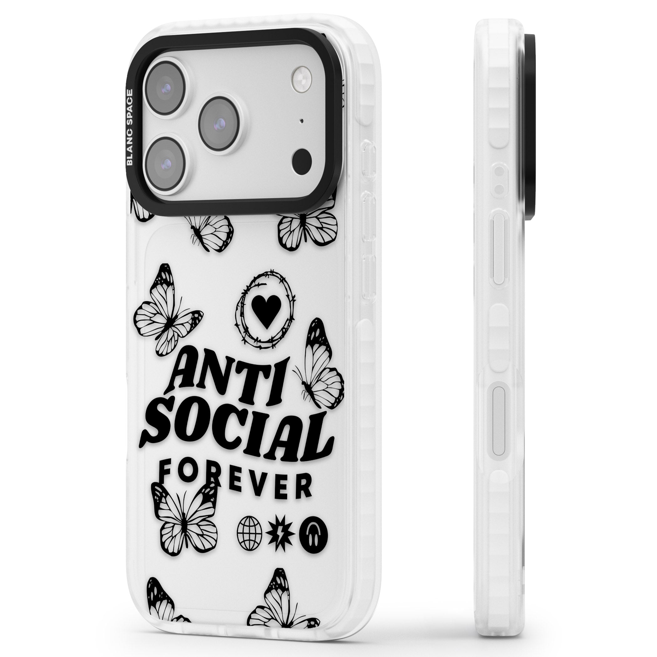 Anti Social Forever iPhone 17 Pro Impact Clear Phone Case Side Profile