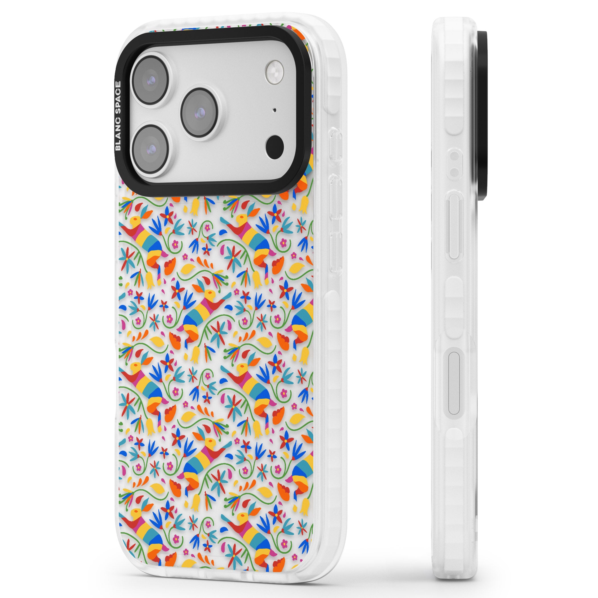 Vibrant Floral Mosaic iPhone 17 Pro Impact Clear Phone Case Side Profile
