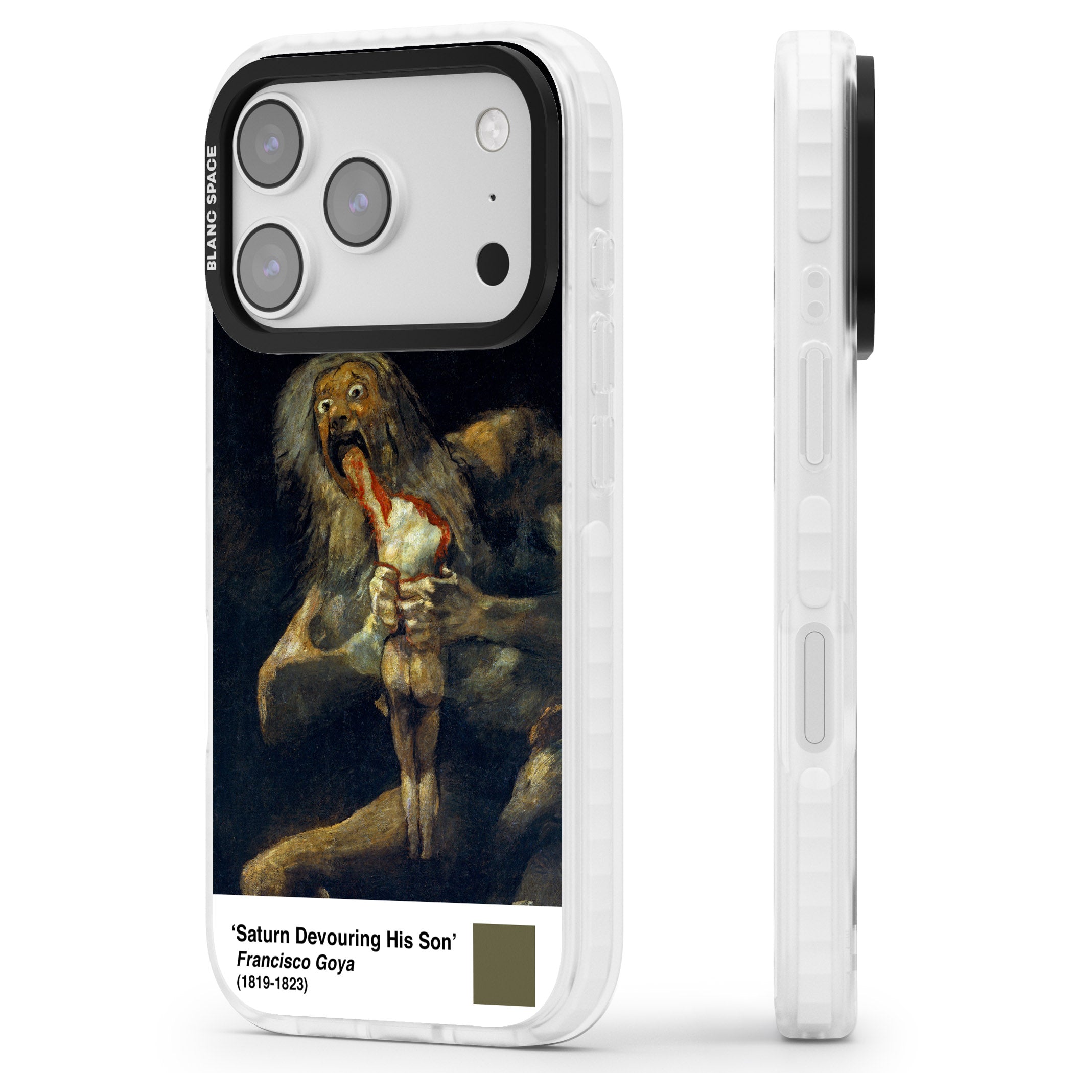 Saturn Devouring His Son iPhone 17 Pro Impact Clear Phone Case Side Profile