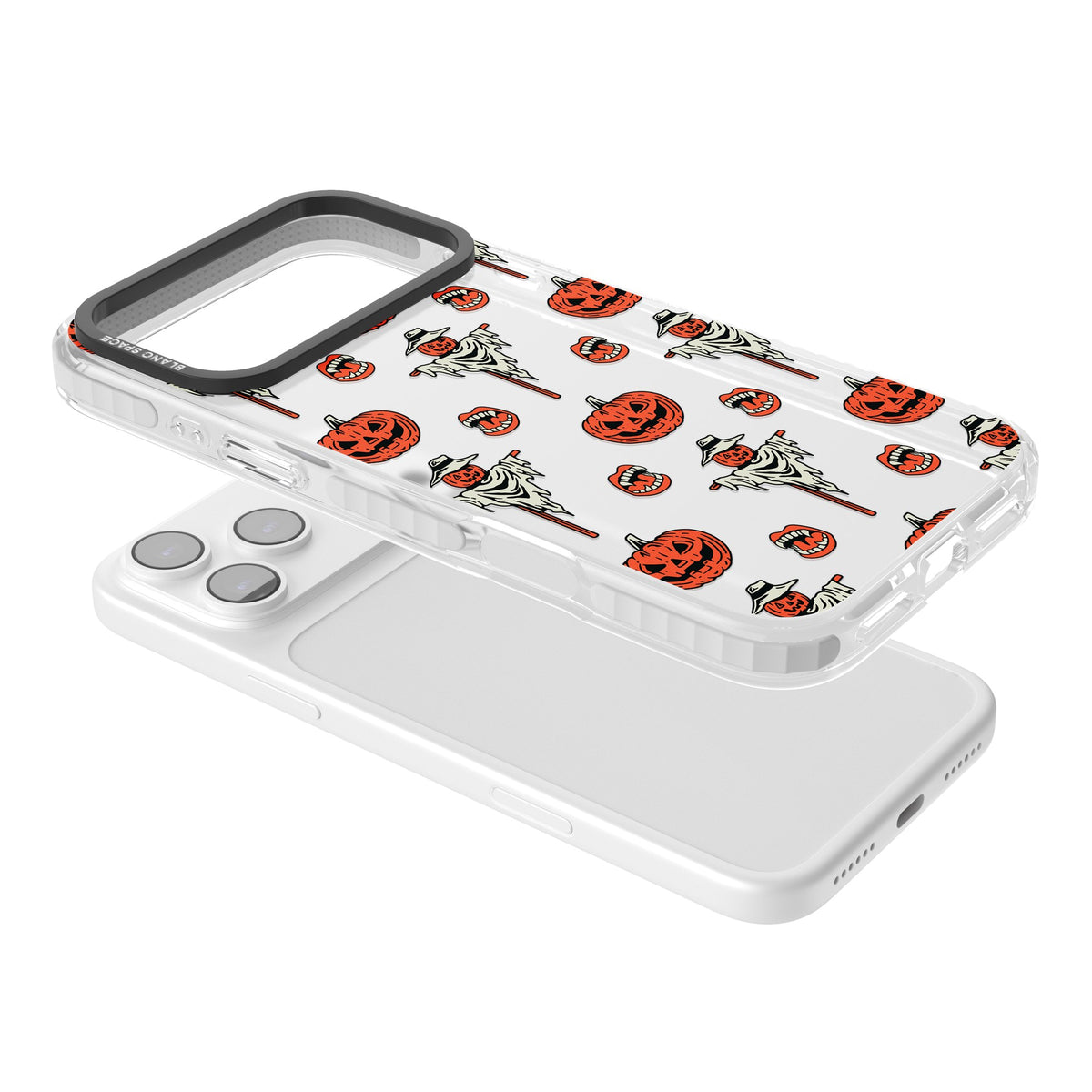 Retro Red Pumpkins & Scarecrows iPhone 17 Pro Max Impact Clear Phone Case angled