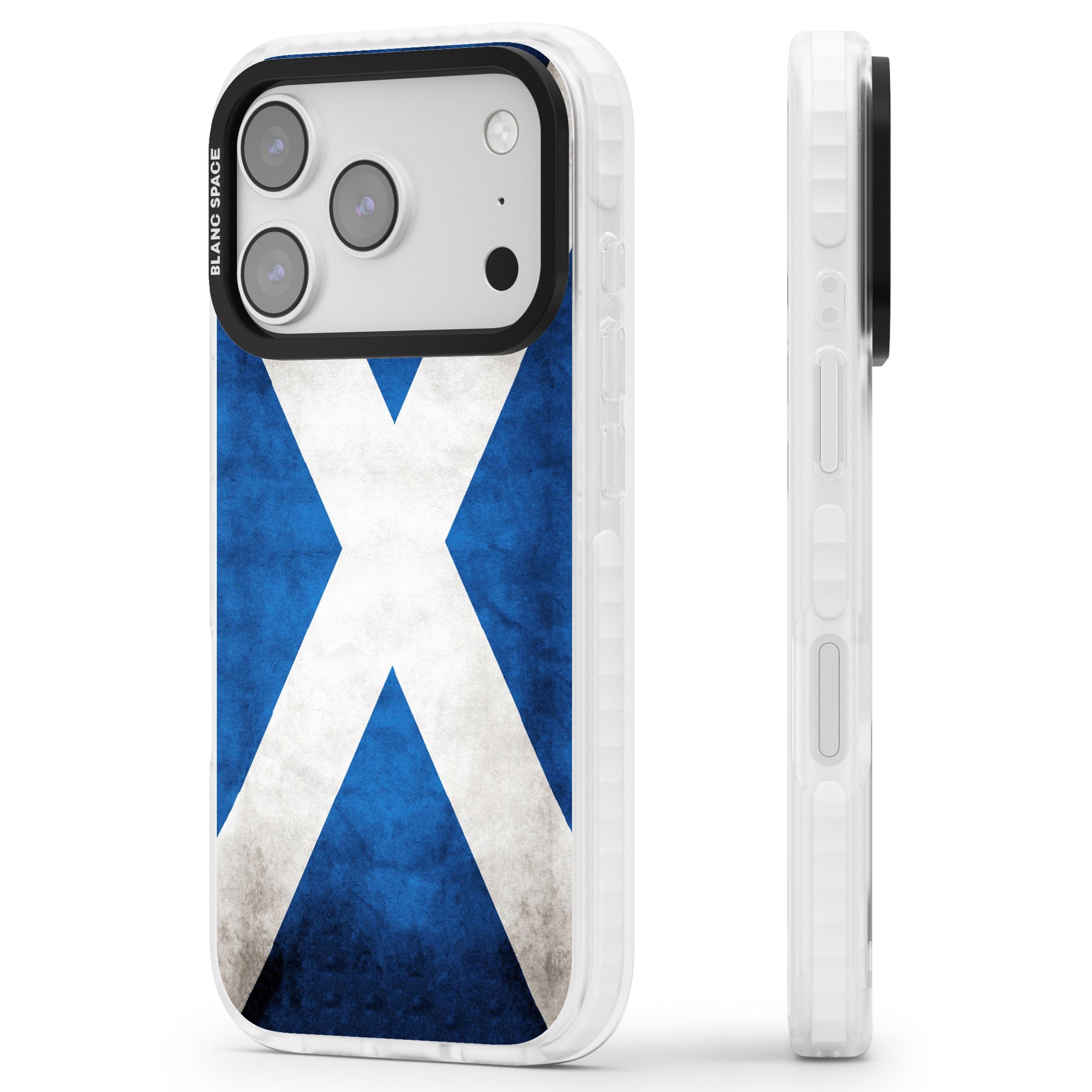 Scotland Saltire Flag iPhone 17 Pro Impact Clear Phone Case Side Profile