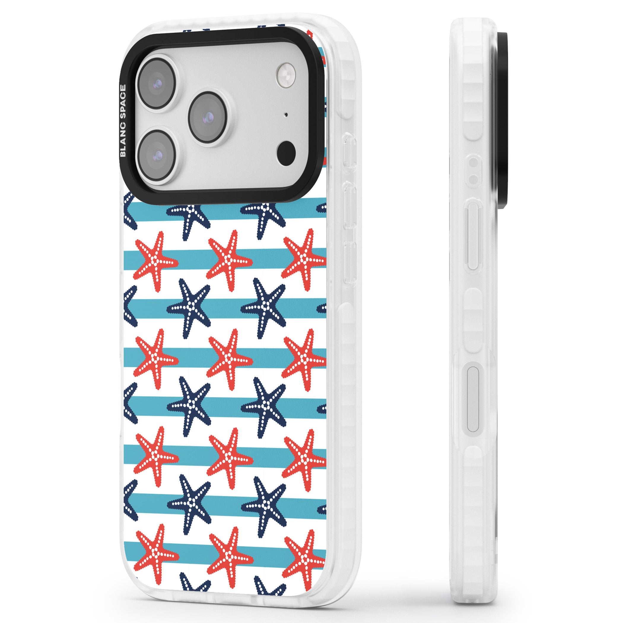 Nautical Starfish Stripe iPhone 17 Pro Impact Clear Phone Case Side Profile