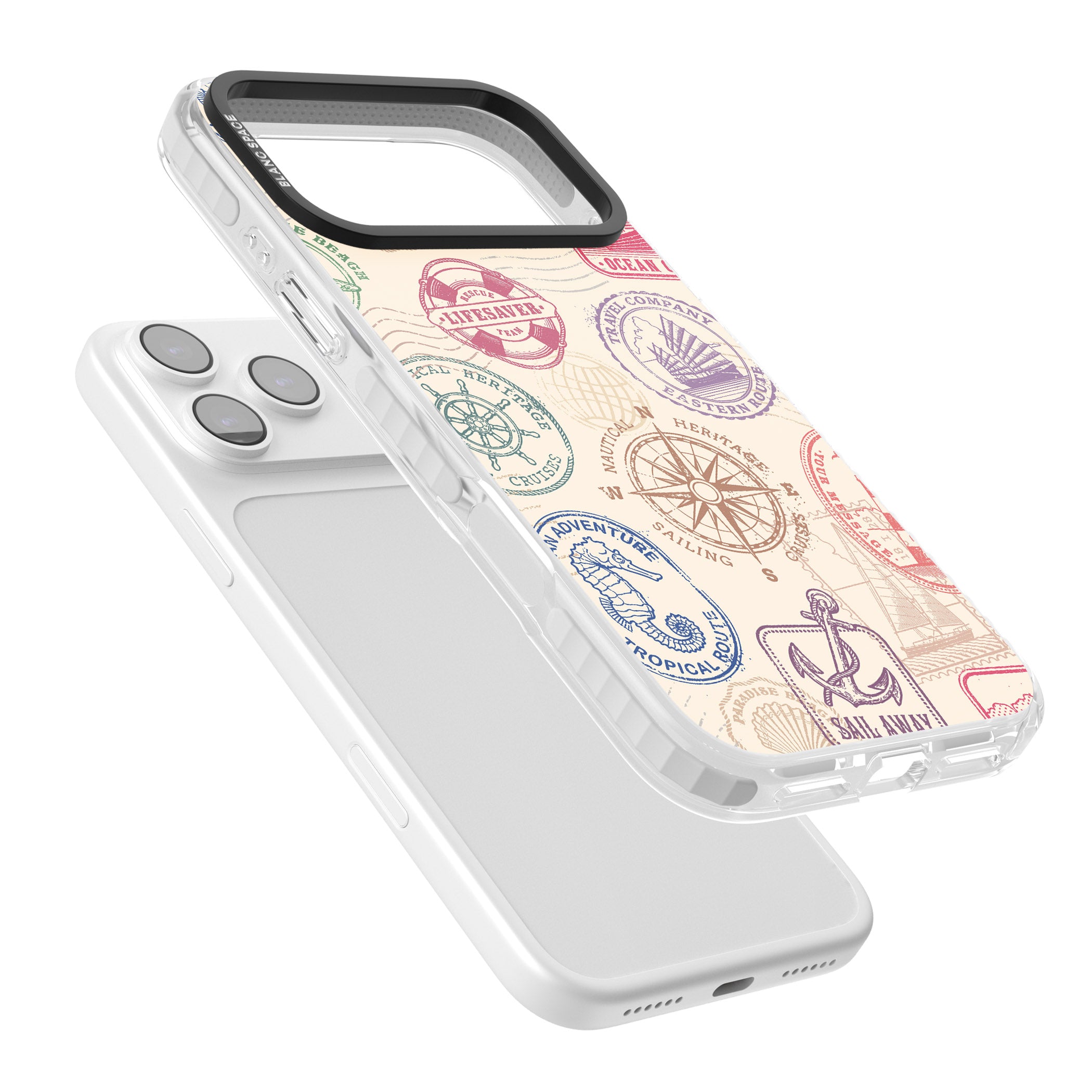 Nautical Stamps iPhone 17 Pro Impact Clear Phone Case Colours