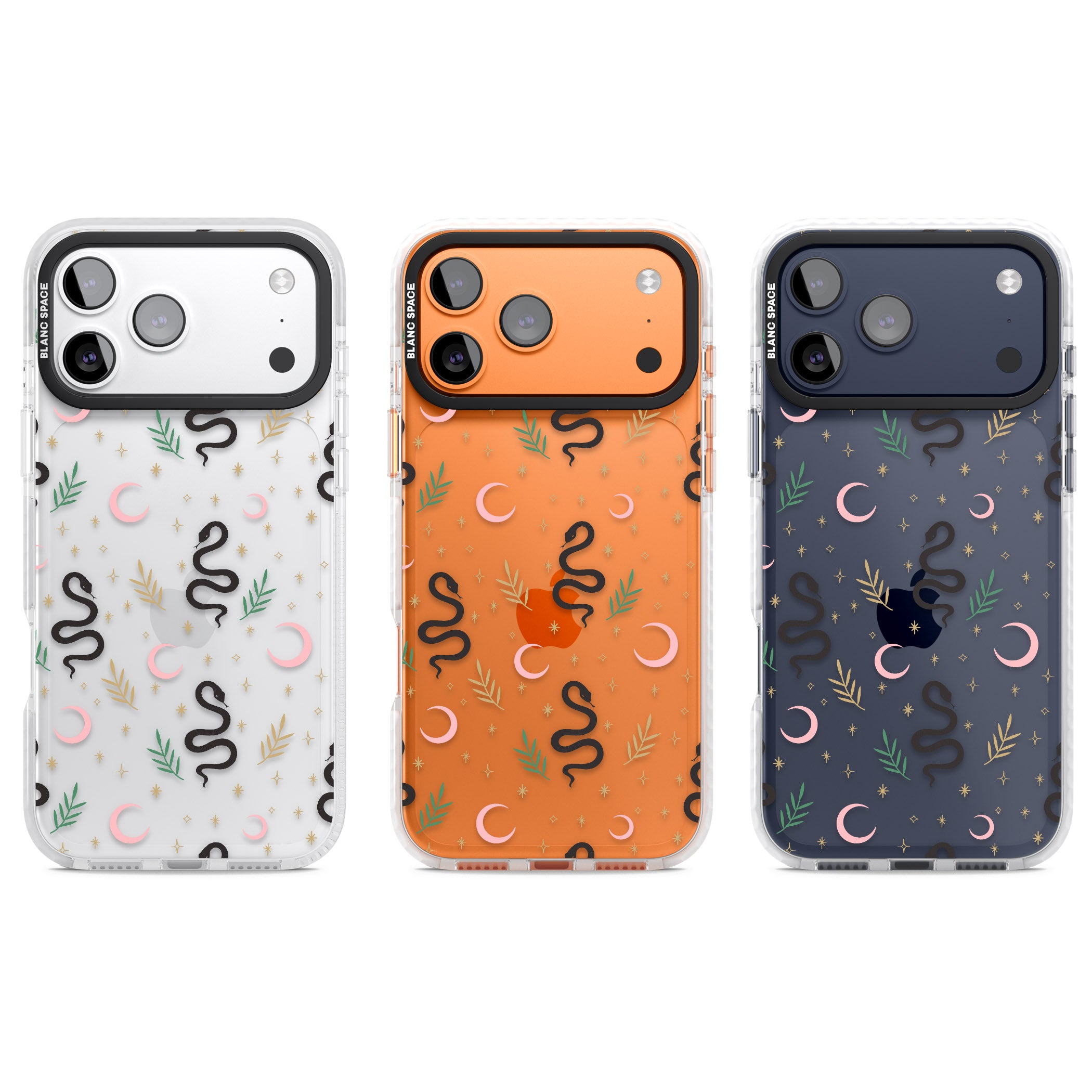 Snake & Moon Pattern iPhone 17 Pro Impact Clear Phone Case APT Impact Protection