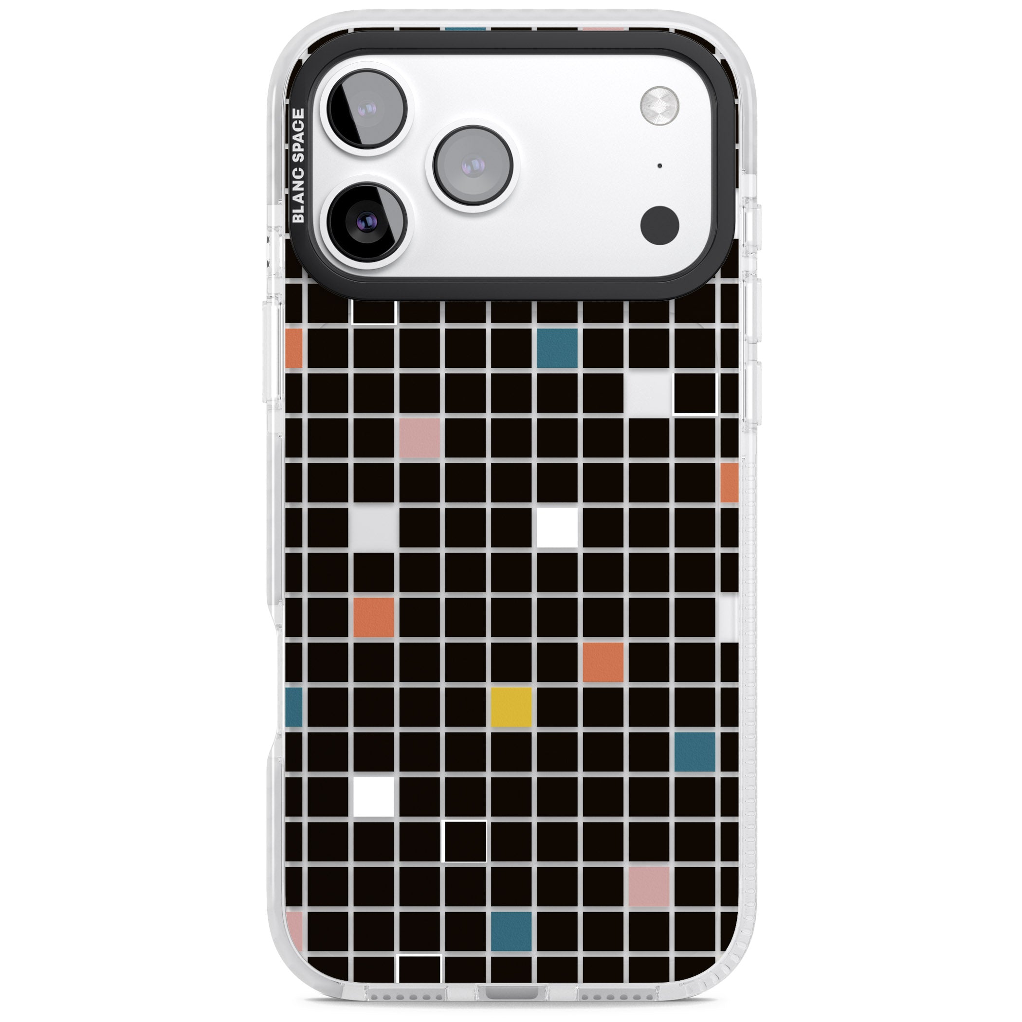 Earthtone Black Geometric Grid iPhone 17 Pro Impact Clear Phone Case