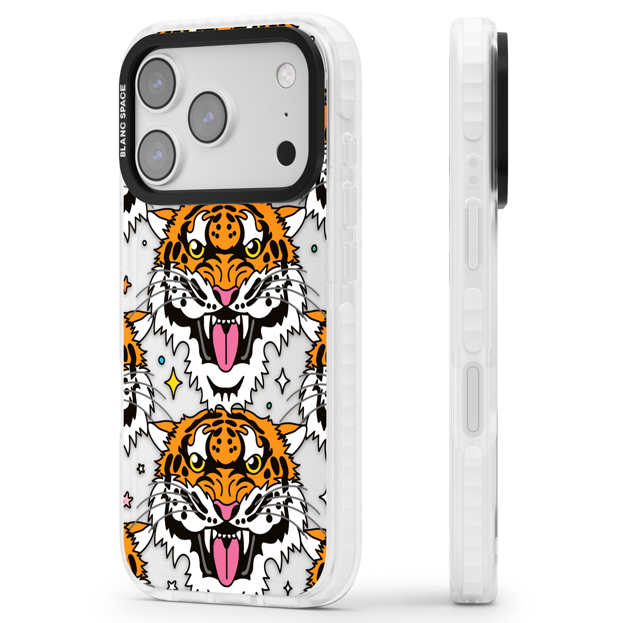 Fierce Jungle Tigers iPhone 17 Pro Impact Clear Phone Case Side Profile