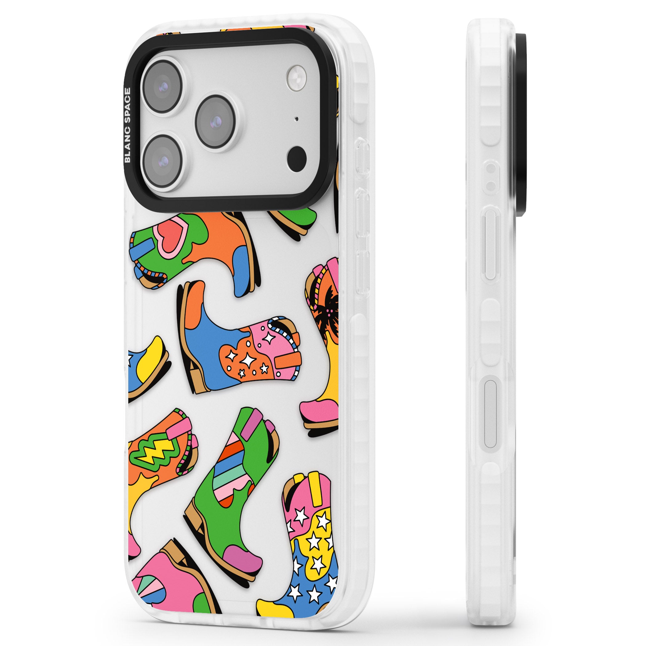 Starburst Boots iPhone 17 Pro Impact Clear Phone Case Side Profile
